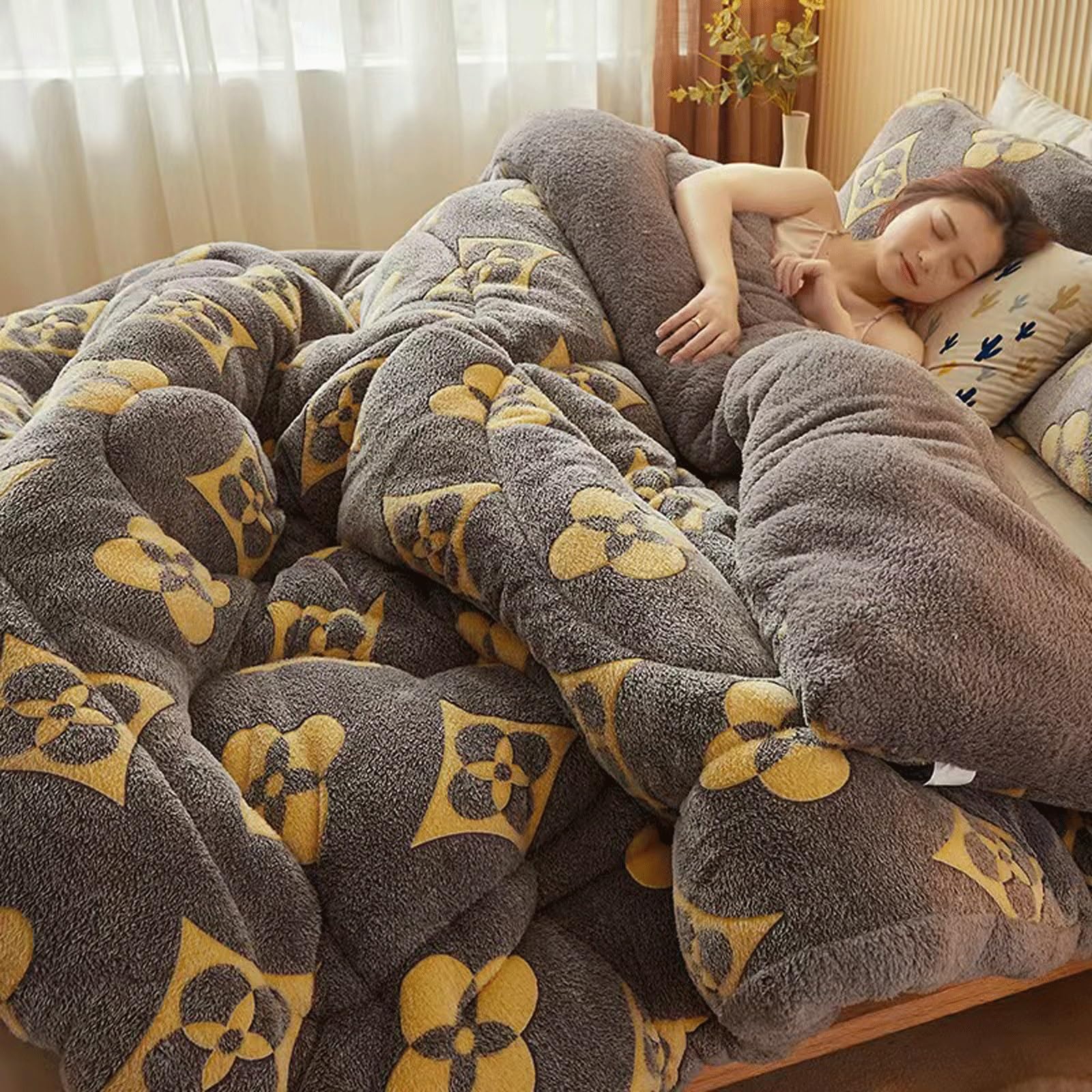 LLiuvcc Thickened Winter Lamb Cashmere Quilt,Double-Sided Warm Lamb Velvet Quilt，All Season Anti-Allergy Down Comforter,Breathable Warmth Fluffy Bedding for Home Bedroom(Color1,150x200cm(3.5KG))