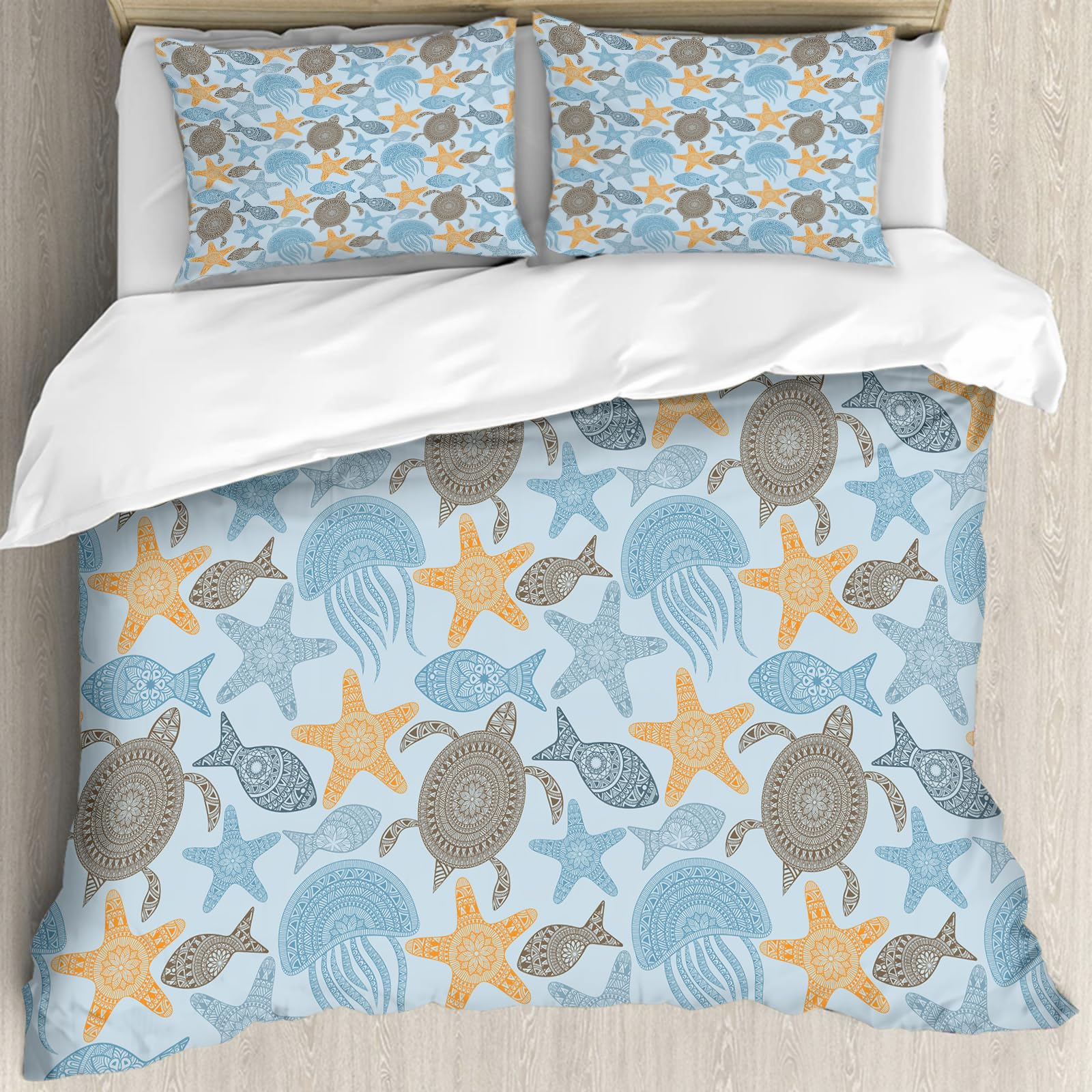 Housse de couette anti-allergique aux motifs d'animaux marins nature 228x264cm