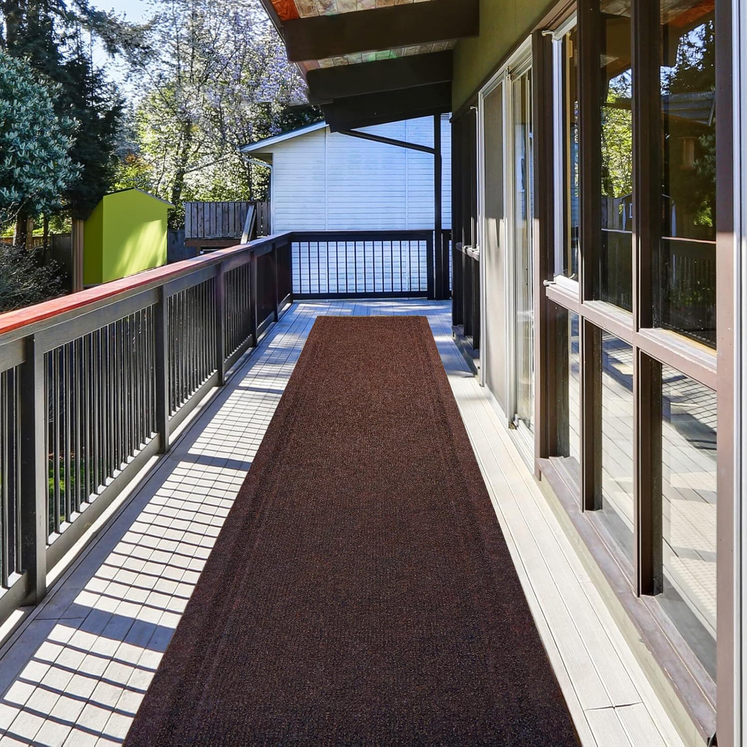 Custom Size Runner Rug Tracker Indoor/Outdoor Runner Rug Ridge Design for Better Traction Slip Resistant Rubber Backing Cut to Size (Brown, 26 in x 5