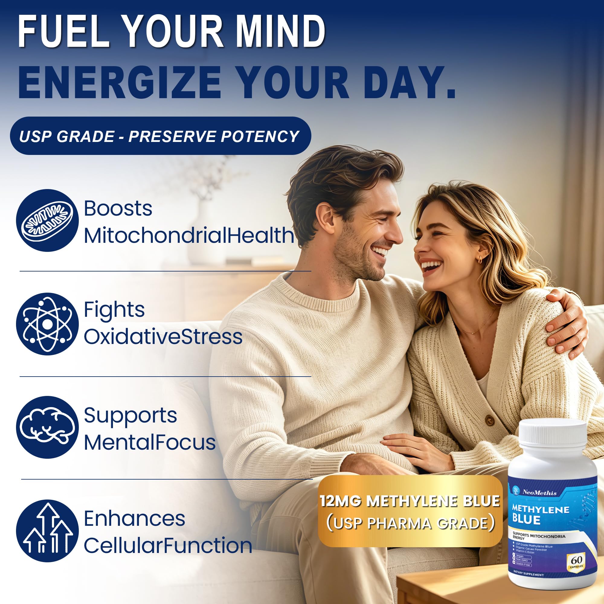Methylene Blue Capsules, USP Grade | High Purity Formula with Vitamin C Ester | Memory, Focus & Natural Energy Support | Third Party Tested, 60 Capsules — Amazon image 3