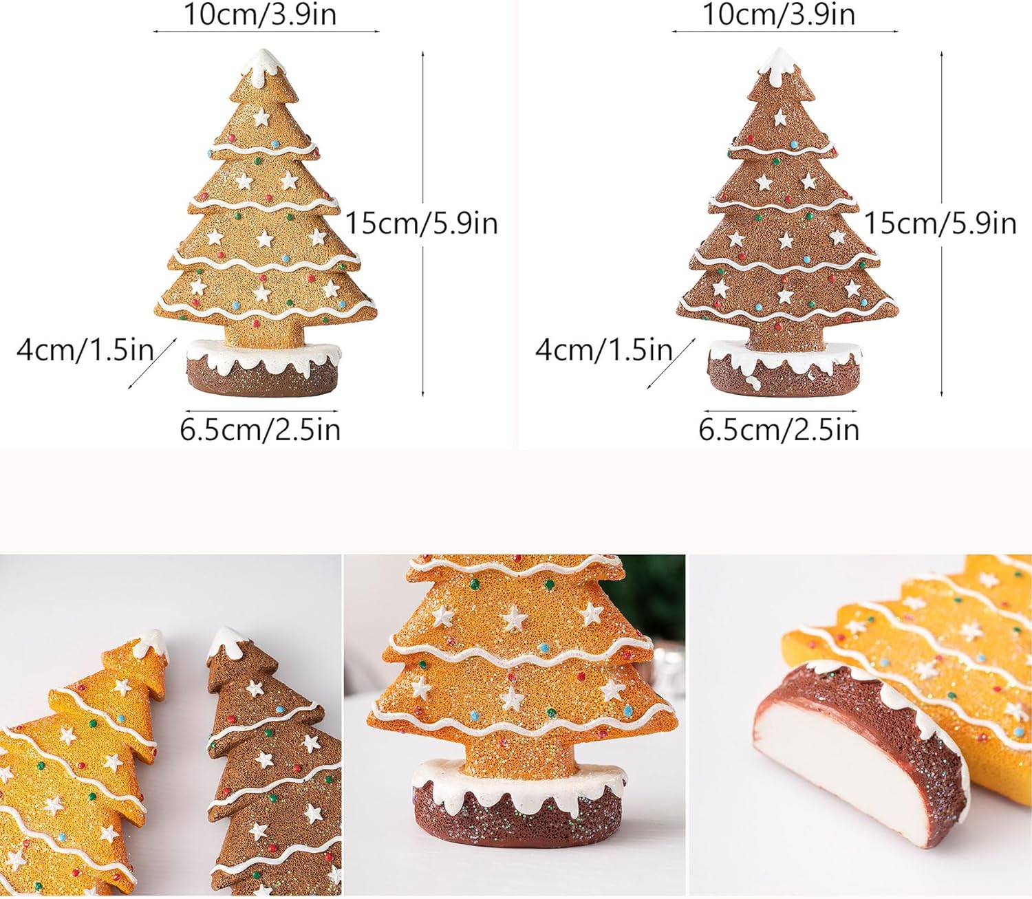 Gingerbread Christmas Tree Figurines Ornament, Resin Gingerbread Tree Decor Tabletop Centerpiece, Christmas Village Collection Accessories Desk Sculpture for Xmas Party Festival Gift (Set A, 2PCS)