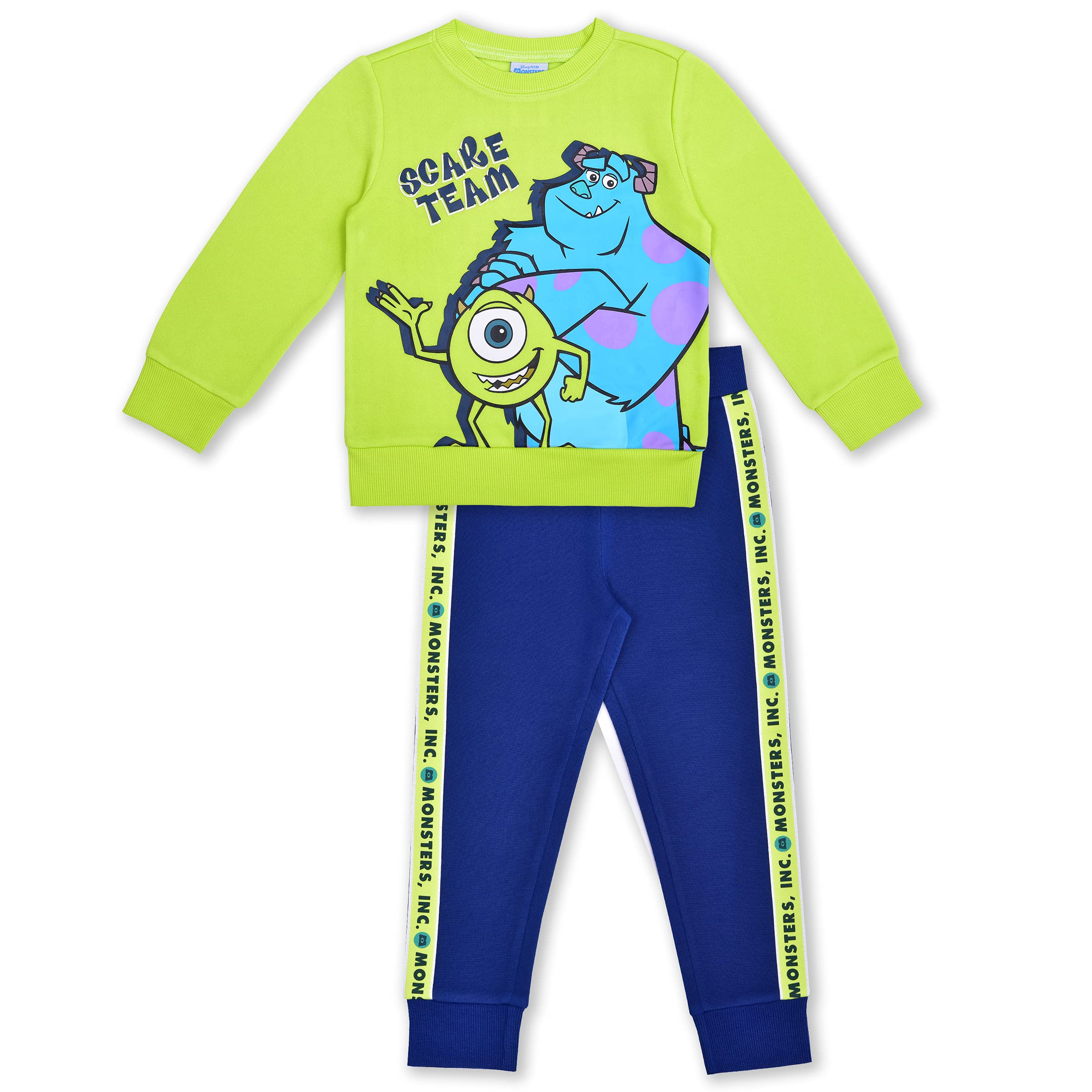 DisneyMonsters Inc. Sully and Mike Boys’ Long Sleeve Shirt and Jogger Set for Toddler and Little Kids – Blue/Green