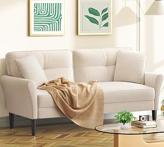 Kidirect 69" Velvet Loveseat Sofa with 2 Pillows - Small Space Couch, Tool-Free Setup, 700lb Capacity, White