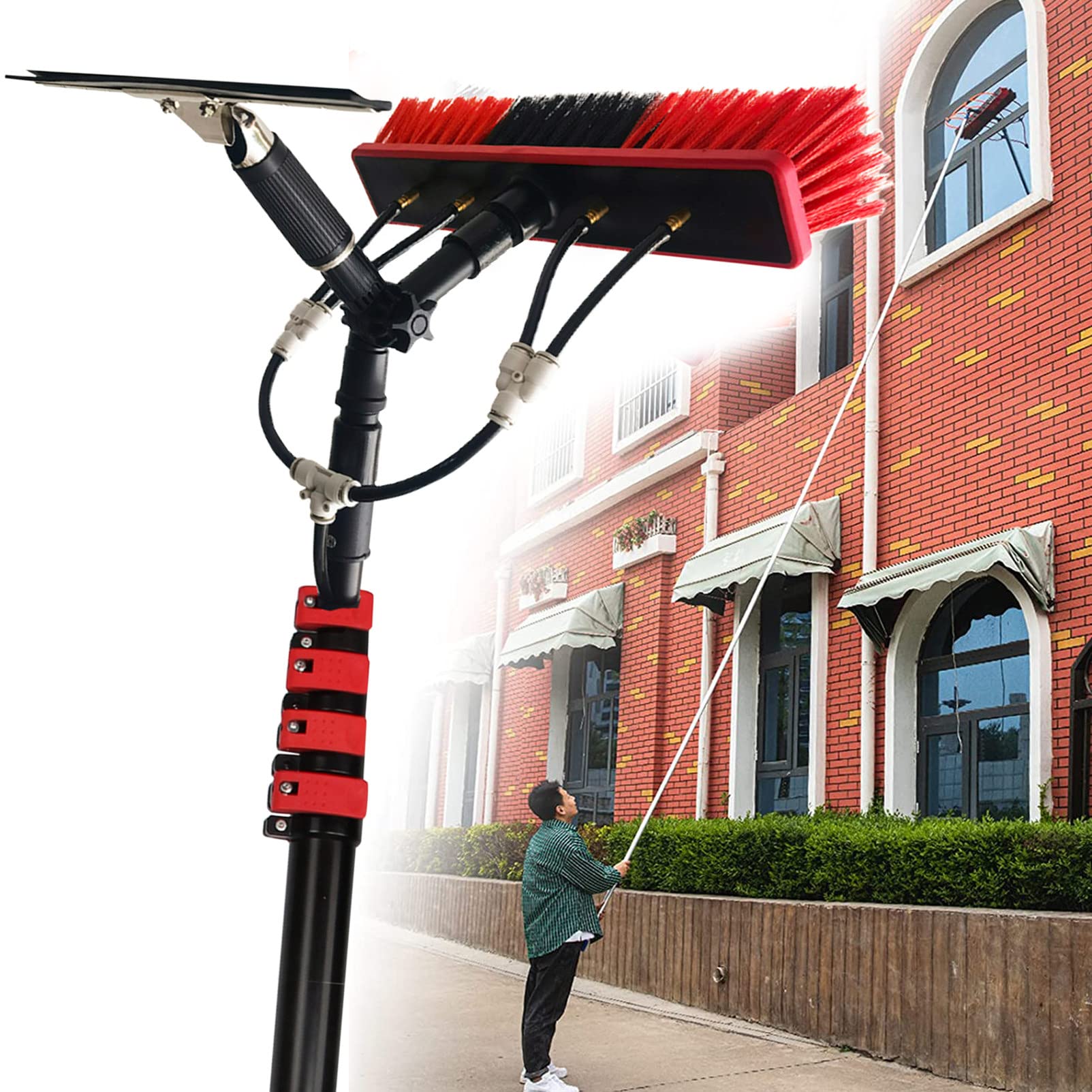 Aioneer 3-10M Window Cleaning Pole, Window Cleaner Kit, Water/Hose Fed Pole, Window Cleaning Brush Equipment, Cleaning Photovoltaic And Solar Panels,12Ft/3.6M-36FT/10.8M