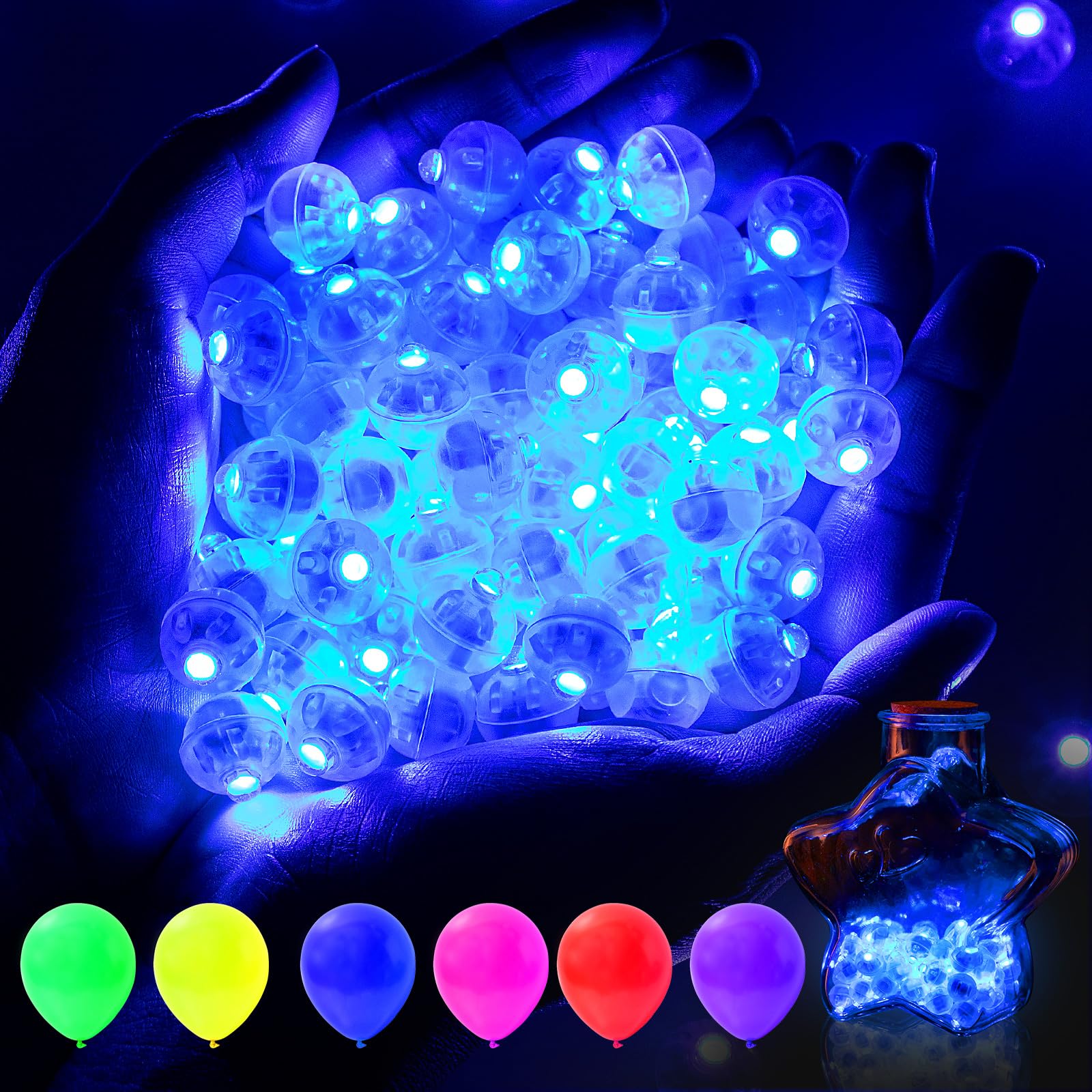 AIKEI 100pcs LED Balloon Lights,Blue Mini Balls Lights,Long Standby Time Waterproof Led Light for Paper Lantern Halloween Christmas Birthday Party