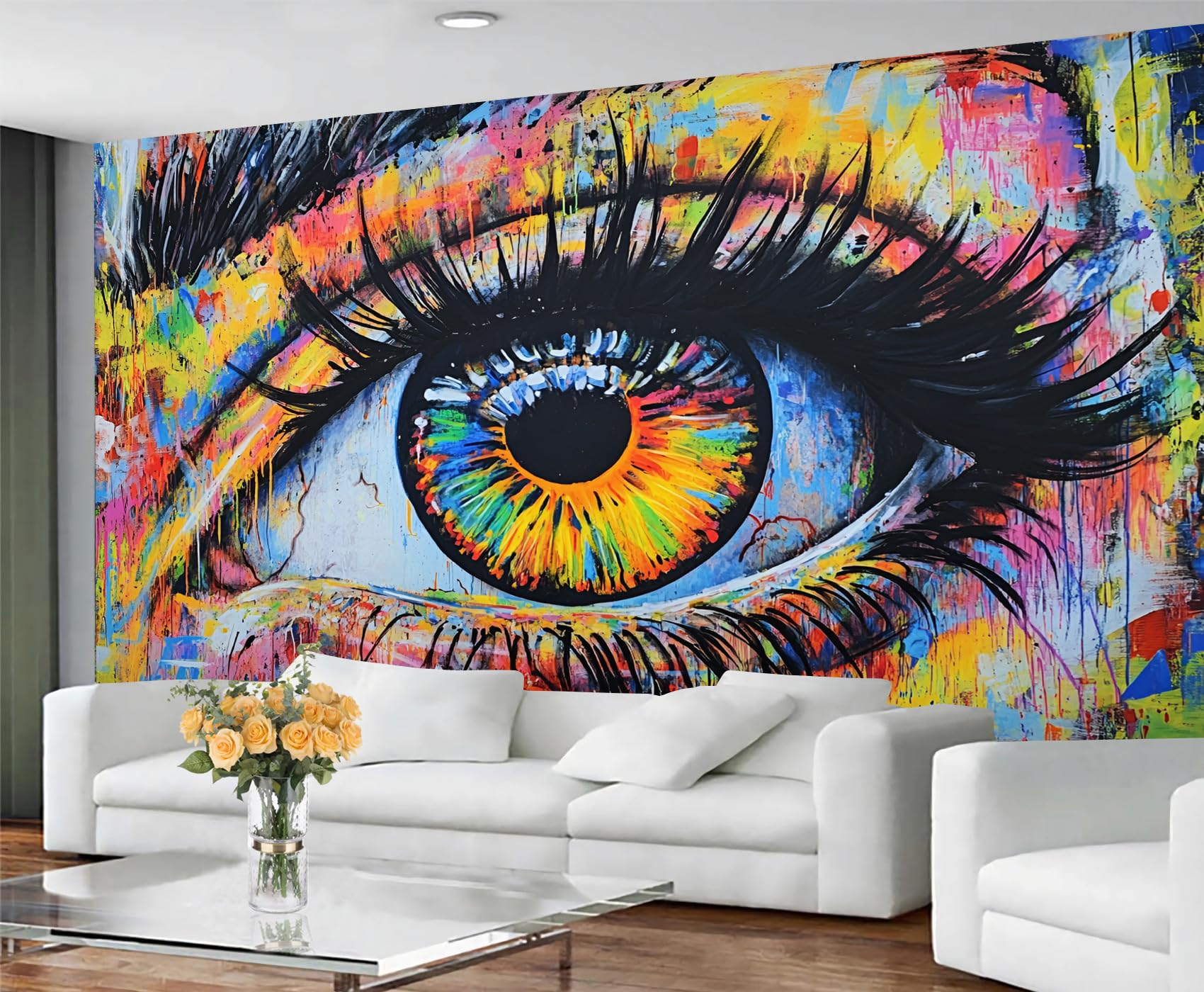 GIVLWF Street Art Graffiti Wallpaper, Eyes Graffiti Bedroom Wallpaper Murals, Hip Hop Wall Paper for Living Room, Abstract Large Mural & Boys Room Decor, Painting Not Self Adhesive
