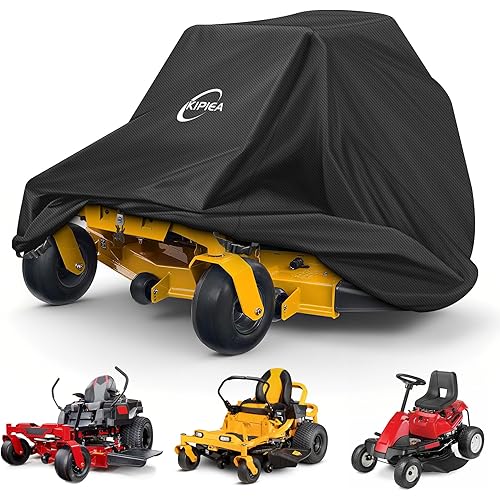 Kipiea Zero Turn Mower Cover- 600D Heavy Duty Outdoor Zero Turn Lawn Mower Cover Waterproof Universal Fit with 4 Buckles, 2 Drawstrings and Storage Bag