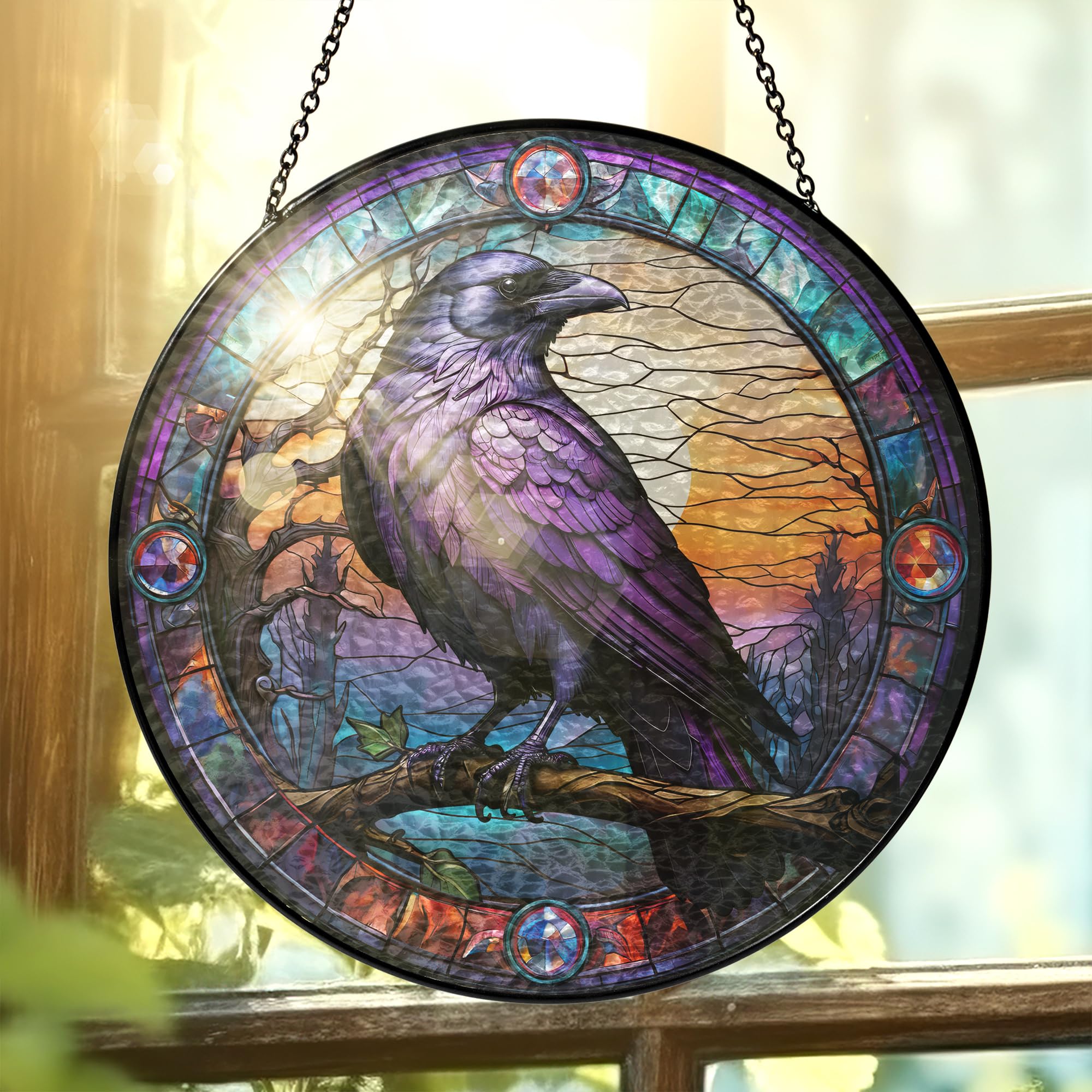 FLAGWIX Raven Home Garden Decor – Acchiappasole in vero vetro colorato da appendere, 25,4 cm, regalo per donne