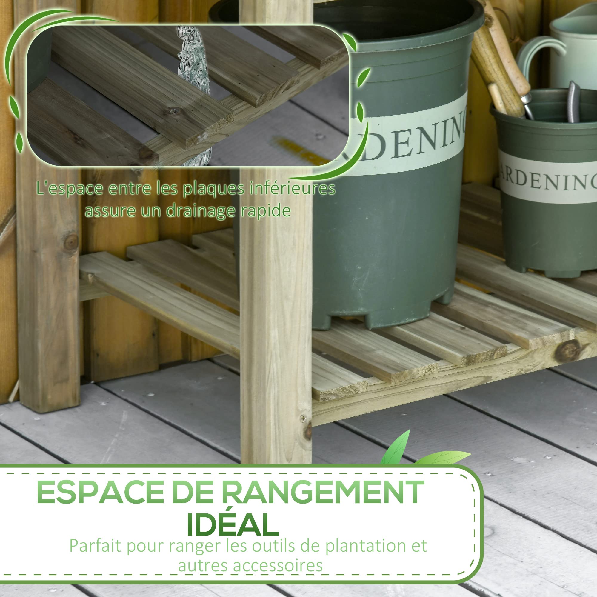 Outsunny Jardinière surélevée avec Étagère de Rangement en Bois, Carré Potager sur Pied surélevé, Trous de Drainage, pour Plantes, Fleurs, Légumes, 91 x 51 x 76 cm, Vert