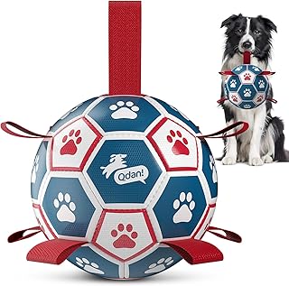 QDAN Dog Balls, World Cup Soccer Ball with Straps, Durable Herding Balls for Small
