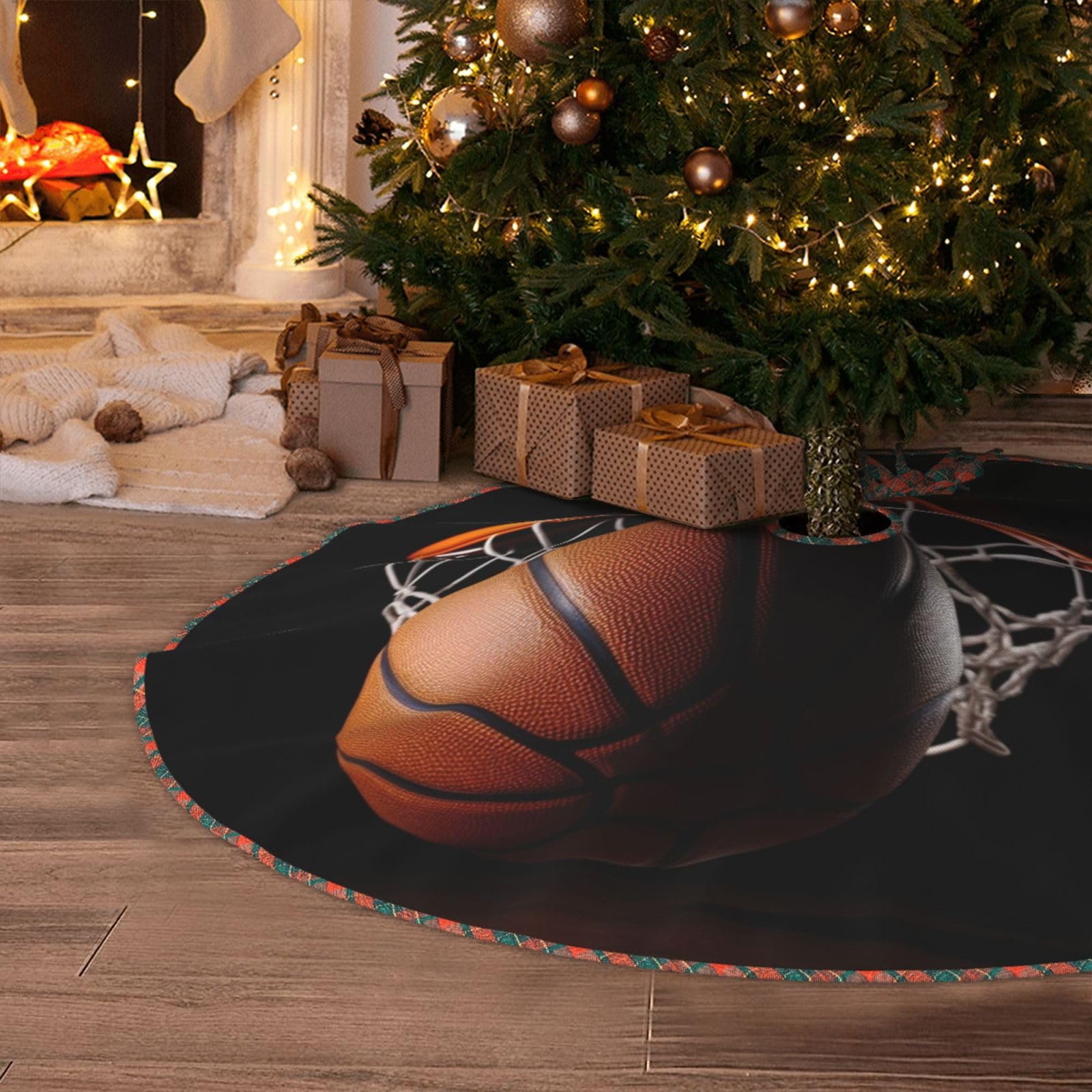 Basketball Christmas Tree Skirt 48" Artificial Tree Mat Cover Merry Christmas Burlap Xmas Tree Skirt for Christmas Decoration Holiday Indoor Outdoor Winter Party Decor