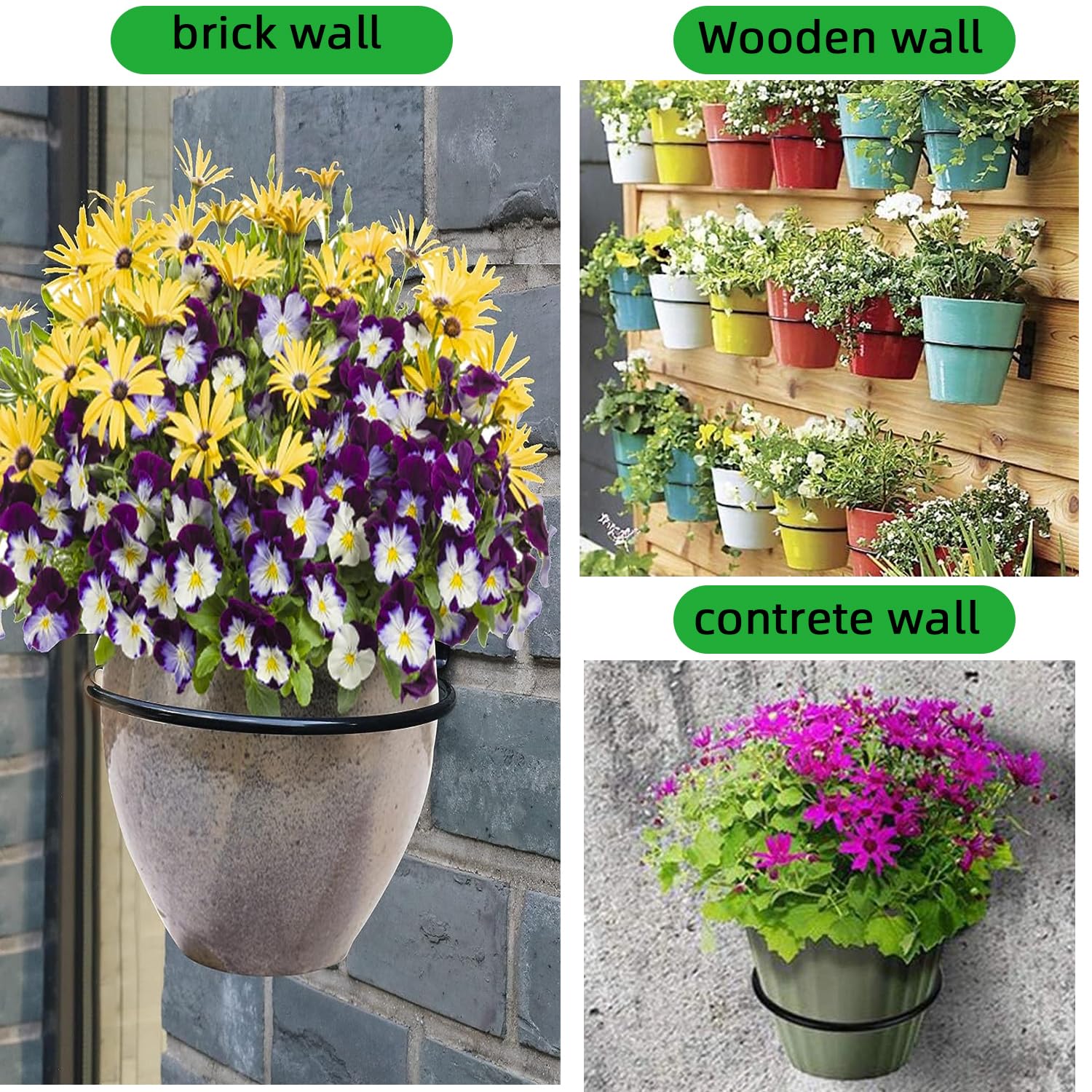Ompinda Portavasi da parete, 15,2 cm, pieghevole, in metallo resistente, montaggio a parete, supporto per vasi di fiori per casa o giardino (confezione da 3) ( 15,2 cm