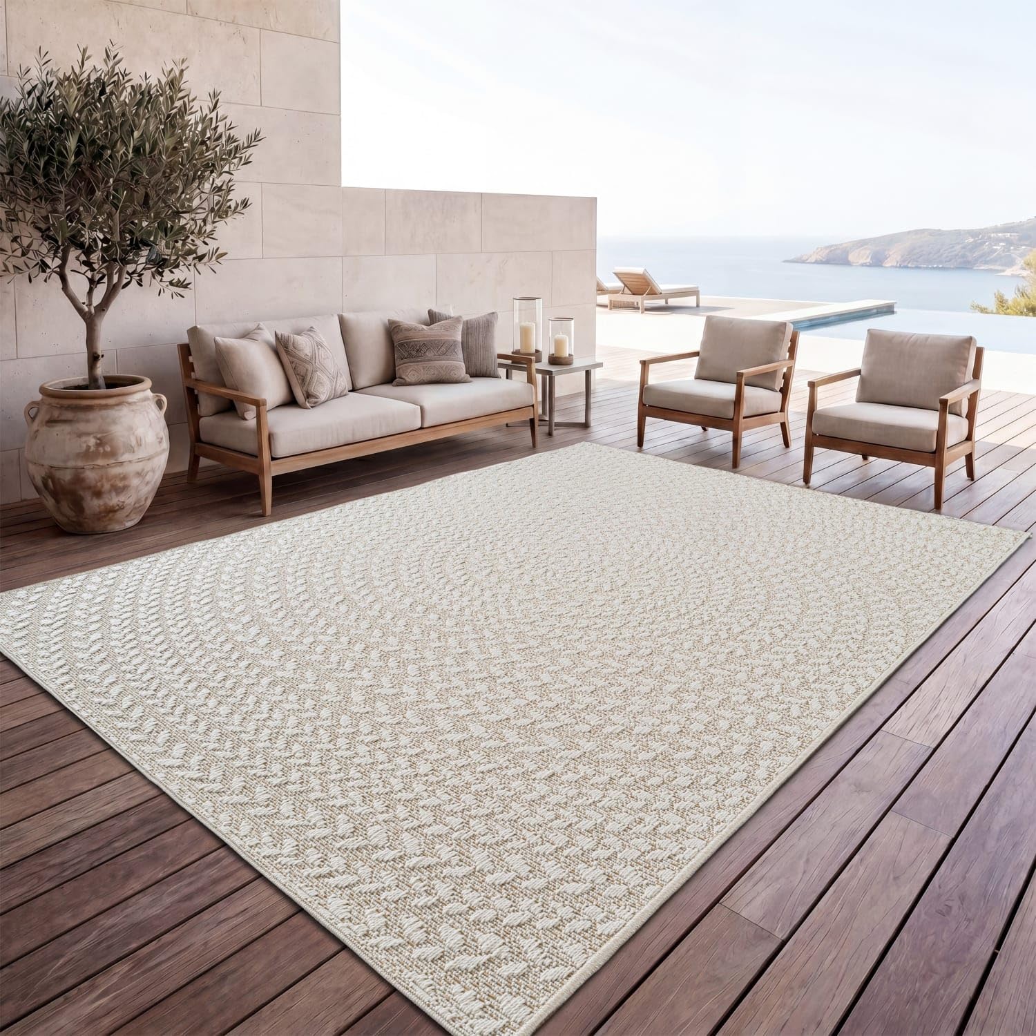 Paco Home Outdoor Teppich Wetterfest, moderner Jute-Look in natürlicher Sisal Optik, Robust, ideal für Terrasse Wohnzimmer & Küche, Creme 6, 80x150 cm