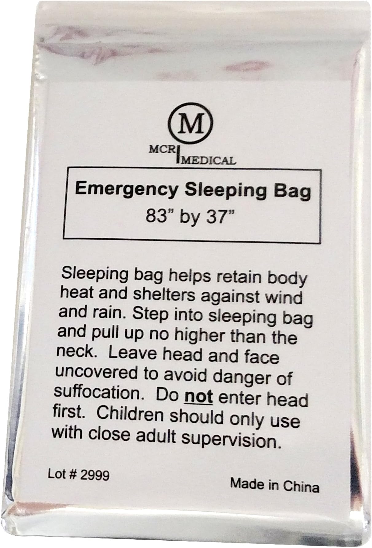 MCR Medical Supply ESB-1 Silver Mylar Emergency Sleeping Bag, 83" x 37"