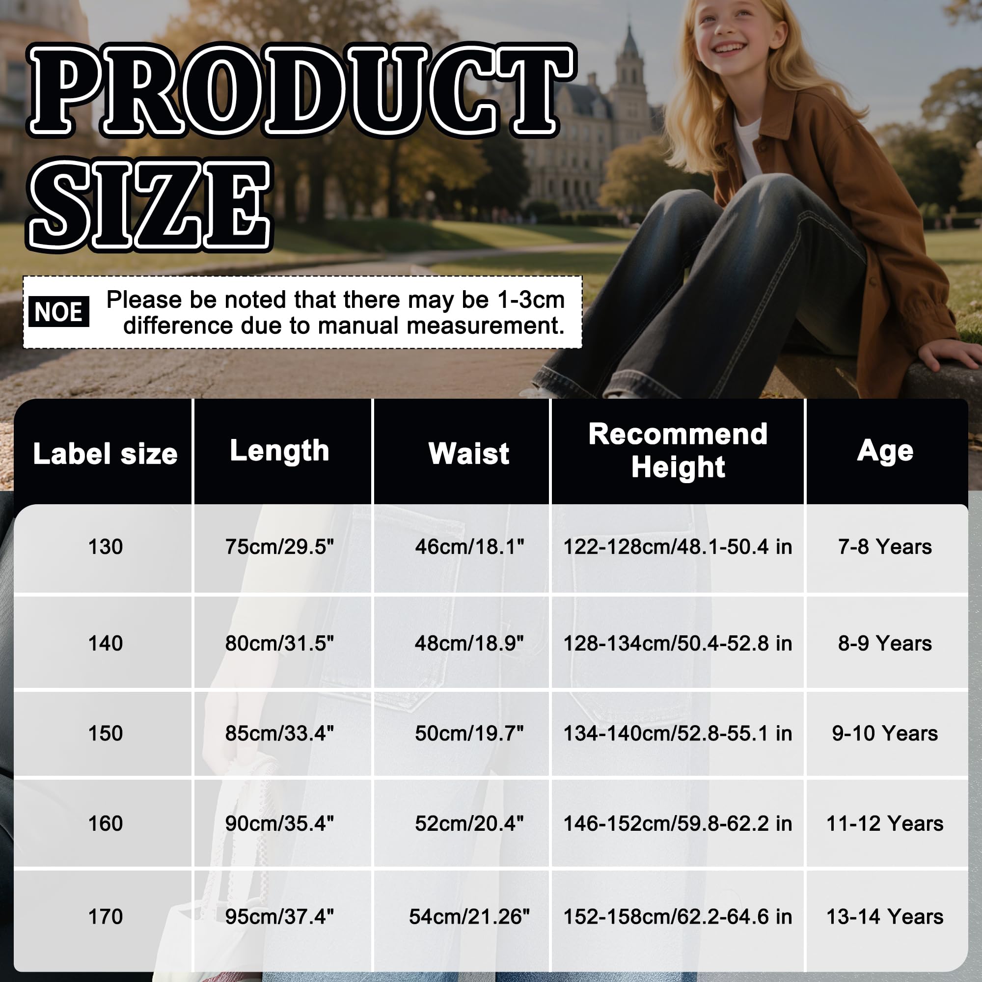 Jeans pour Filles Baggy Denim Pantalon Long avec Haute Taille Élastique, Loose Fit Doux Mode Casual Polyvalent Enfants Vetement Décontracté Ado Streetwear pour 7-14 Ans