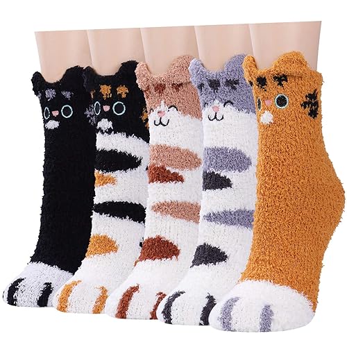 JaosWish Fluffy Socks for Women and Girls, Animal Bed Socks Warm Cosy Thermal Fuzzy Slipper Socks for Winter - One Size - Serie 4