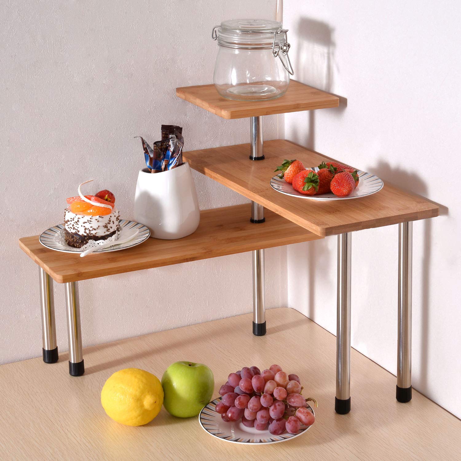 Buy Ollieroo 3 Tier Corner Shelf Bamboo Countertop Organizer Bookshelf Display Shelves Space