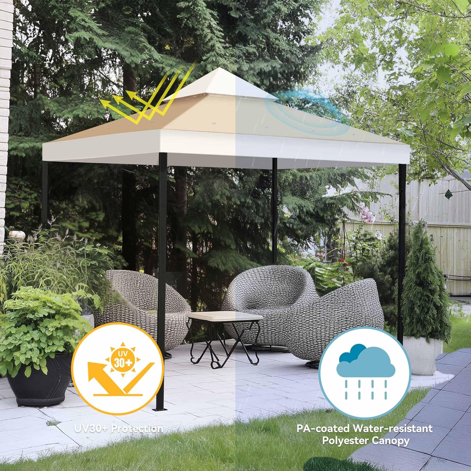 Ivory and Sand Dual-Tier Gazebo Canopy Replacement Cover