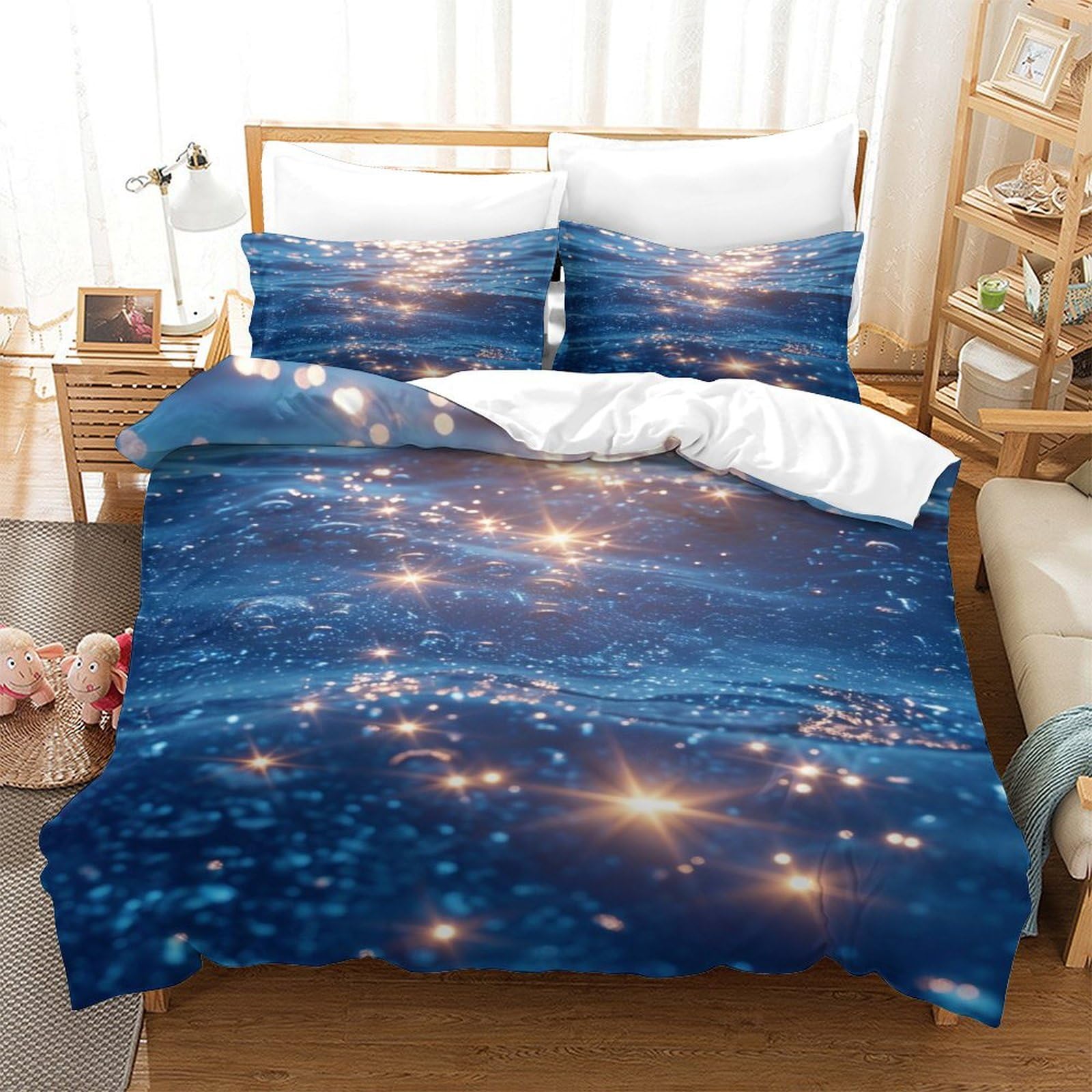 P1s9u7w5y Water Ripple-4 Starry 3D Printed Microfiber Urban Night Duvet Cover Set 3Pcs Romantic Skyline Bedding Set Double（200X200cm）