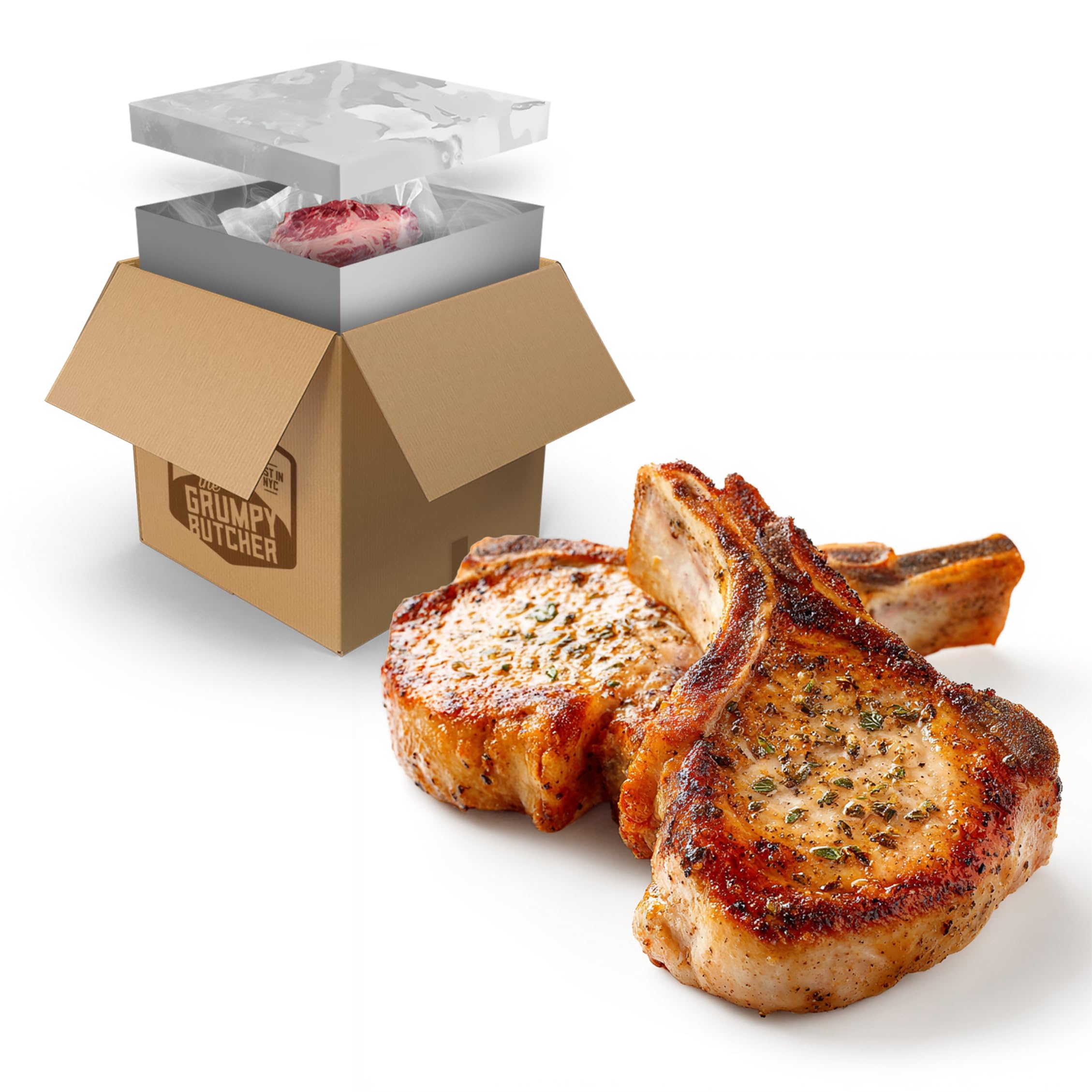 Grumpy Butcher Premium Pork Chops – Heritage Duroc Bone-In Pork Loin Chops (4 Pack, 14 oz each, 3.5 lb) – Frozen Gourmet Pork Chop Meat | Vacuum-Sealed & Grill Ready for Holiday, BBQ & Dinner Gifts