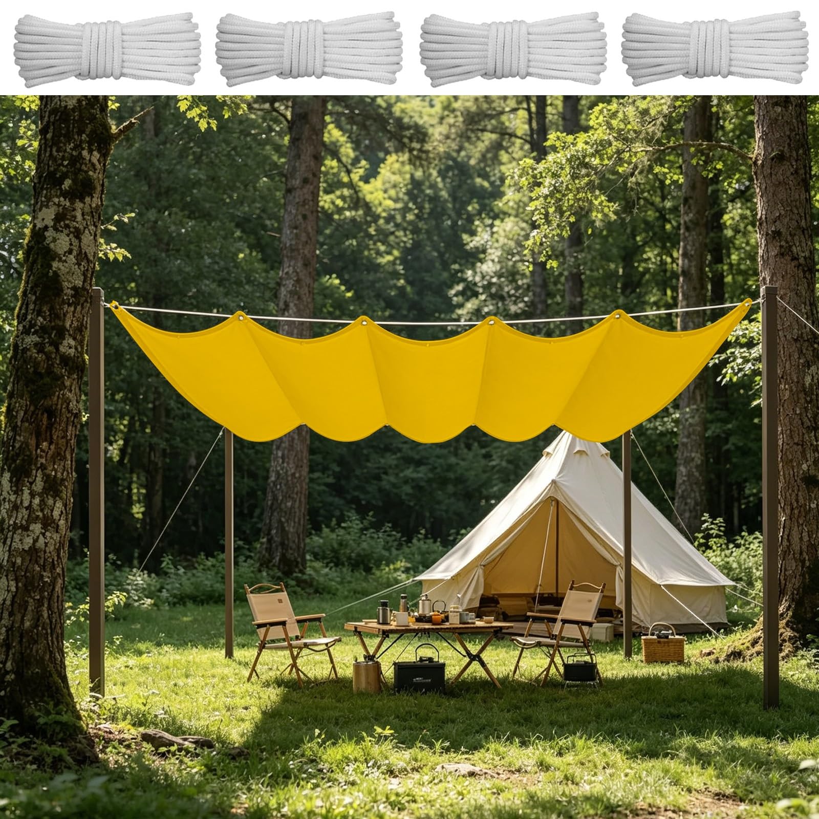 Voile d'ombrage rétractable jaune 110x800 cm en toile tendue étanche 180g