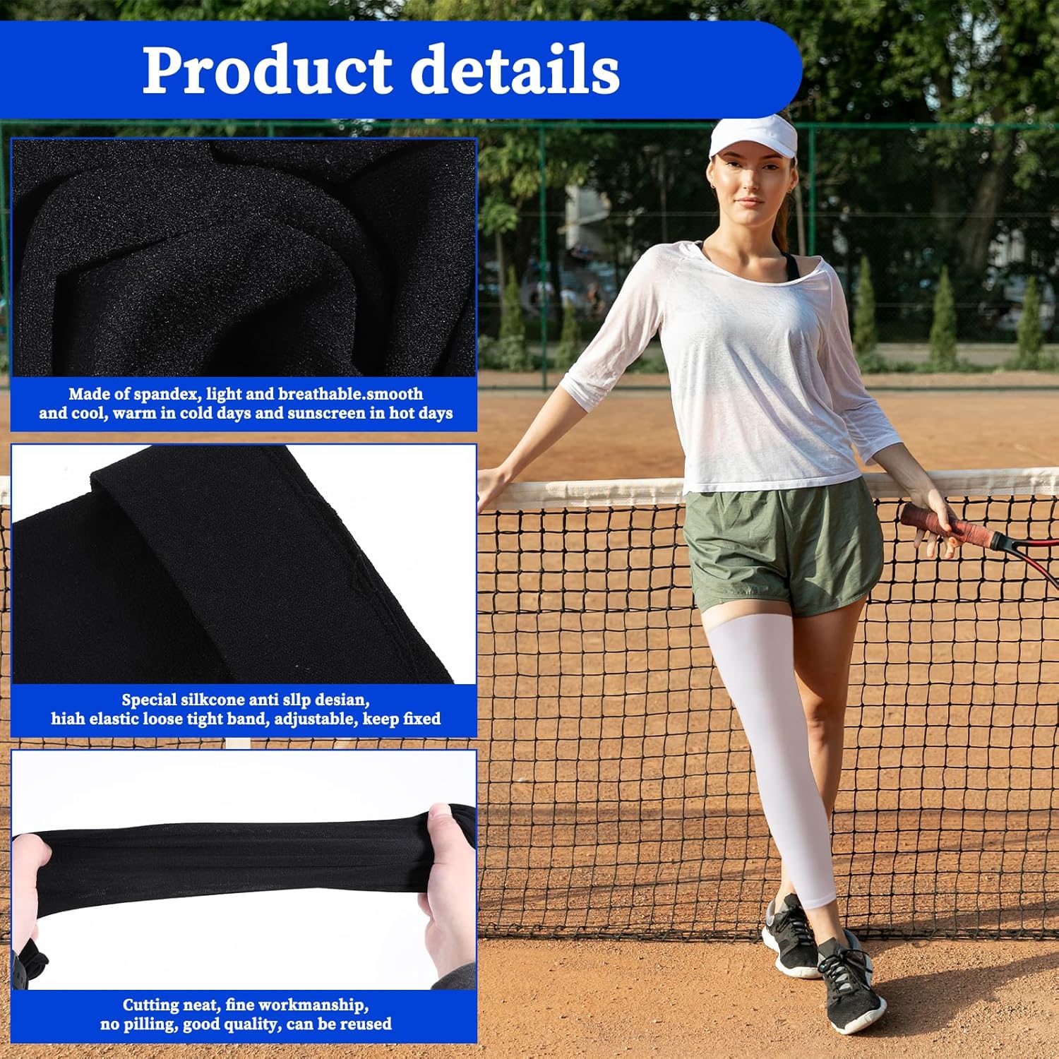 2 PCS Full Leg Compression Sleeve, Leg Sleeves Compression Long Knee Sleeve, Compression Leg Sleeves Basketball, Leg Compression Sleeves for Men Women Running, Cycling, Football(White Black) - Image 4