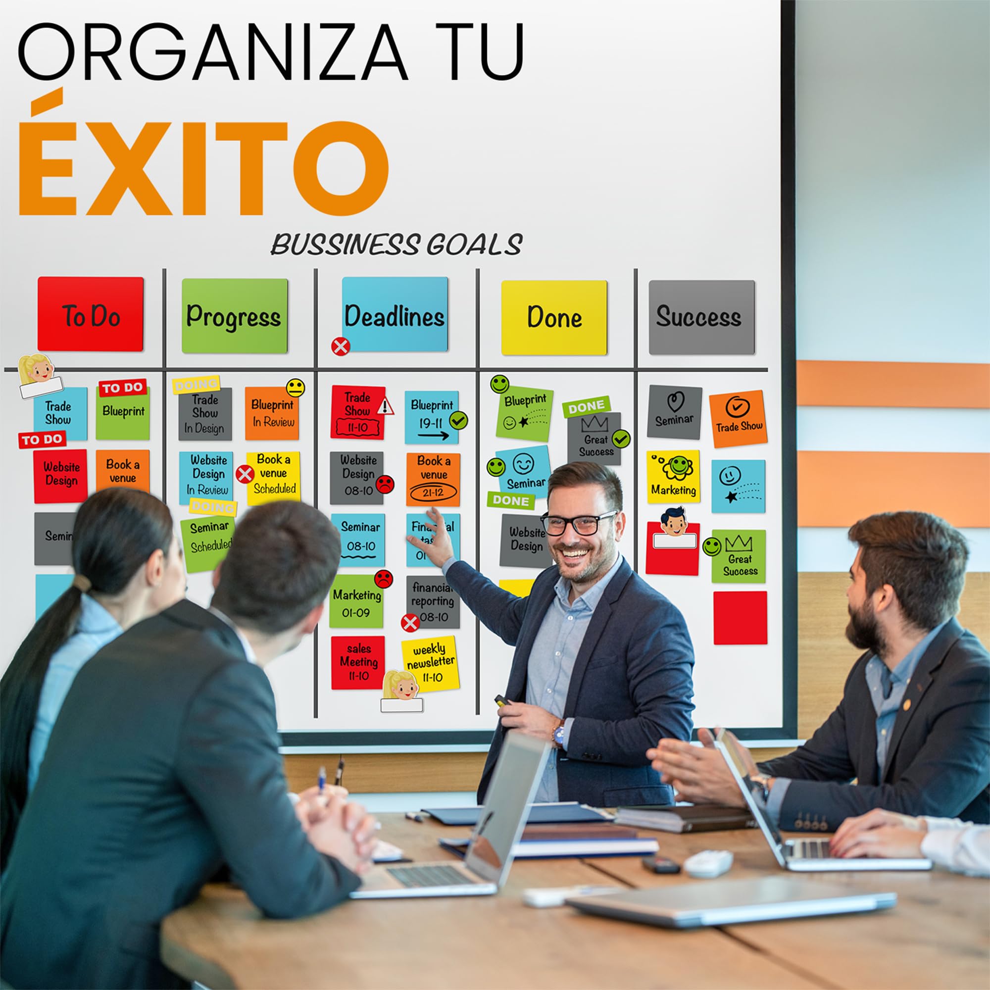 741 Tiras Magnéticas Reescribibles - Set 5 Tamaños Diferentes | 6 Colores - Accesorios Scrum & Kanban - Imán Reescribible - Para Pizarras Magnéticas, Neveras