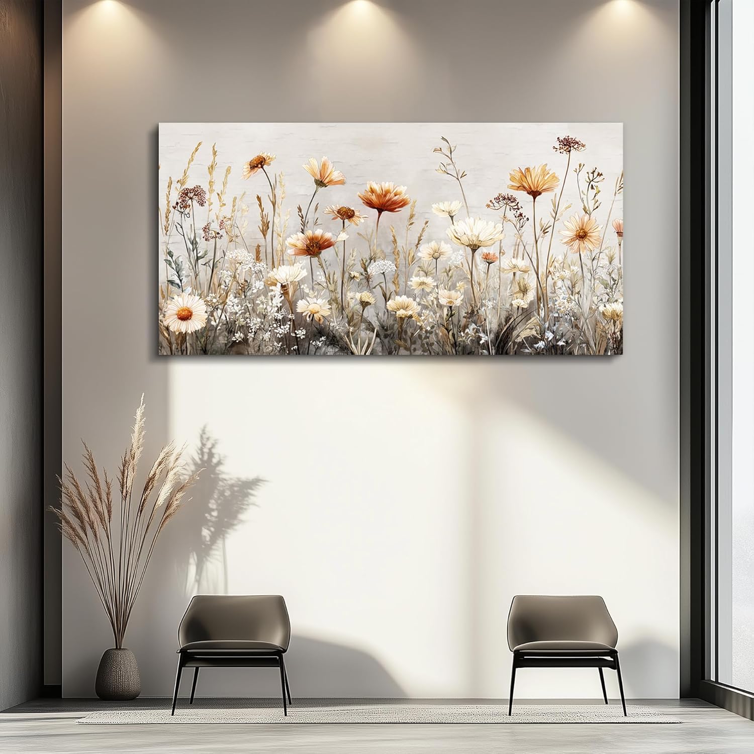 QIYILEXWART Canvas Wall Art For Living Room Wall Decor For Bedroom Office Wall Decoration Neutral Wildflower Landscape Painting Farmhouse Pictures Artwork Room Aesthetic Home Decor 20x40 In - Image 6