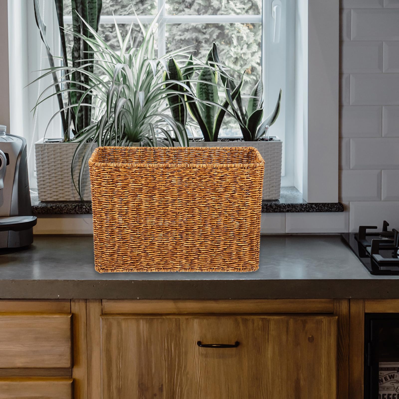 Cesto Portaoggetti Rettangolare Cestino Intrecciato Creativo Multiuso in Plastico Design Delicato e Funzionale per Casa e Hotel per Riviste e Oggetti Vari