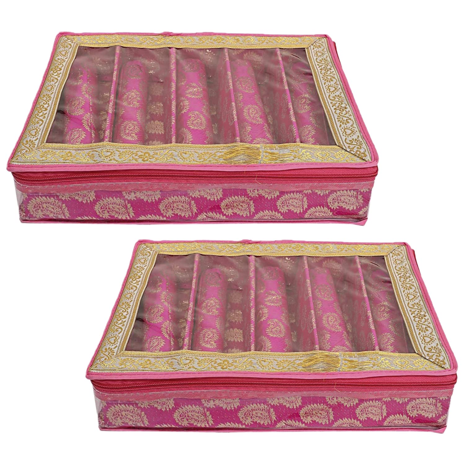 Kuber Industries Carry Design Laminated 5 Rod Box, Organizer For Bangle, Watches, Bracelets, Jewellery With Tranasparent Top - Pack of 2 (Pink)-47KM0116