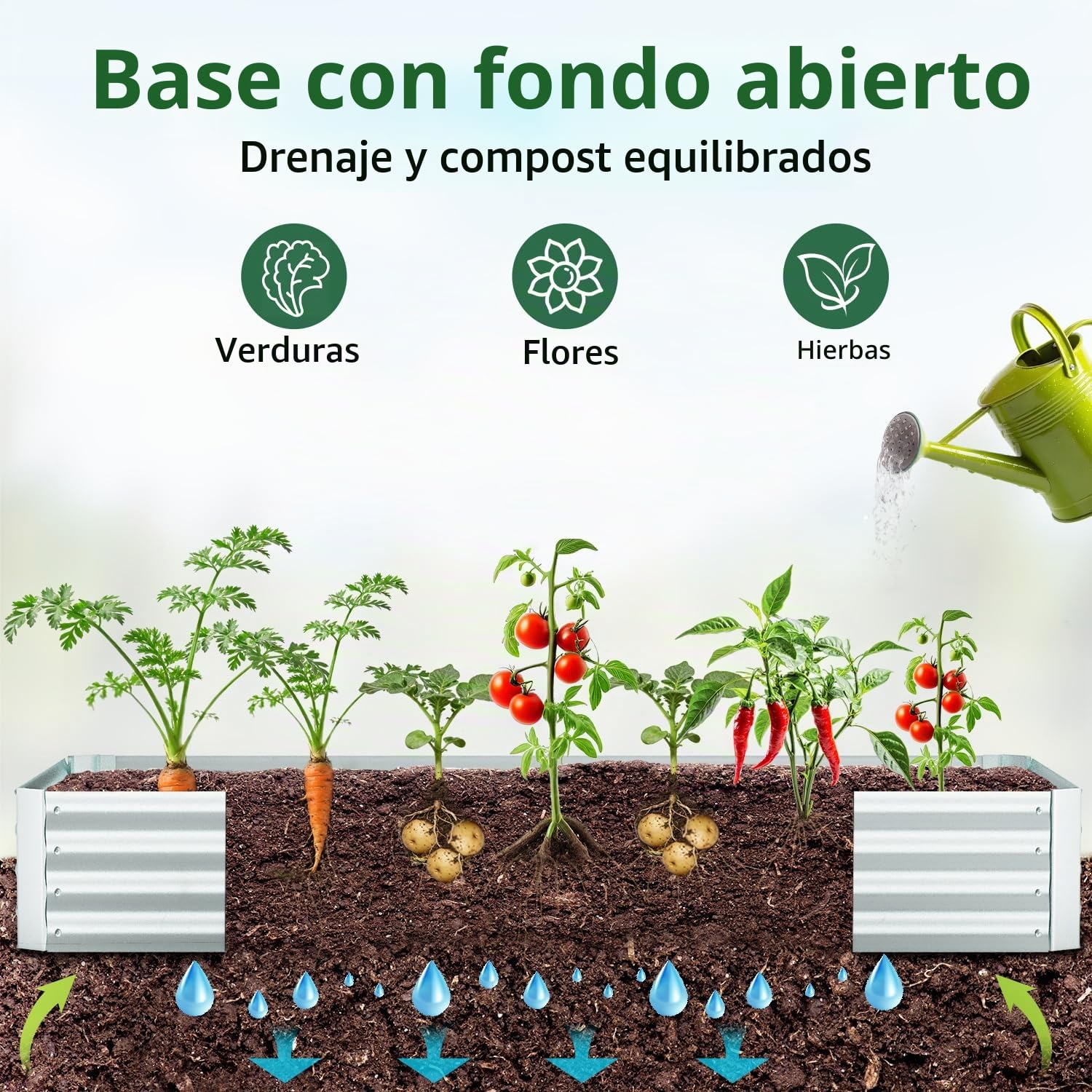 Ohuhu Cama de jardín elevada con invernadero, maceta metálica galvanizada 8x4x1 pies con cubierta de polietileno, 4 puertas para ventilación, para cultivo de verduras y flores