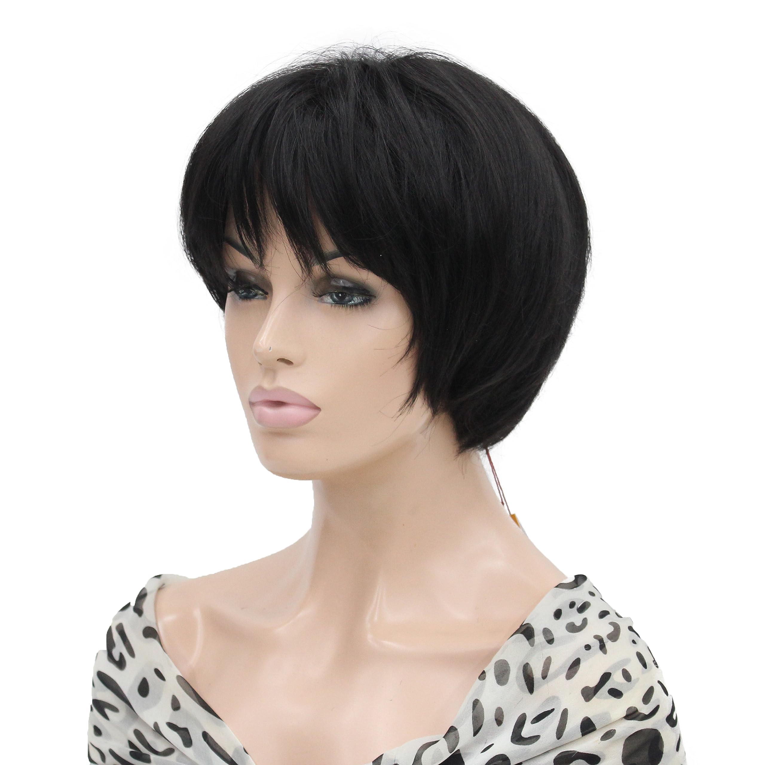 Lydell 8-10" Short Layered Shaggy Heat Resistant Synthetic Wigs Darkest Brown - Image 3