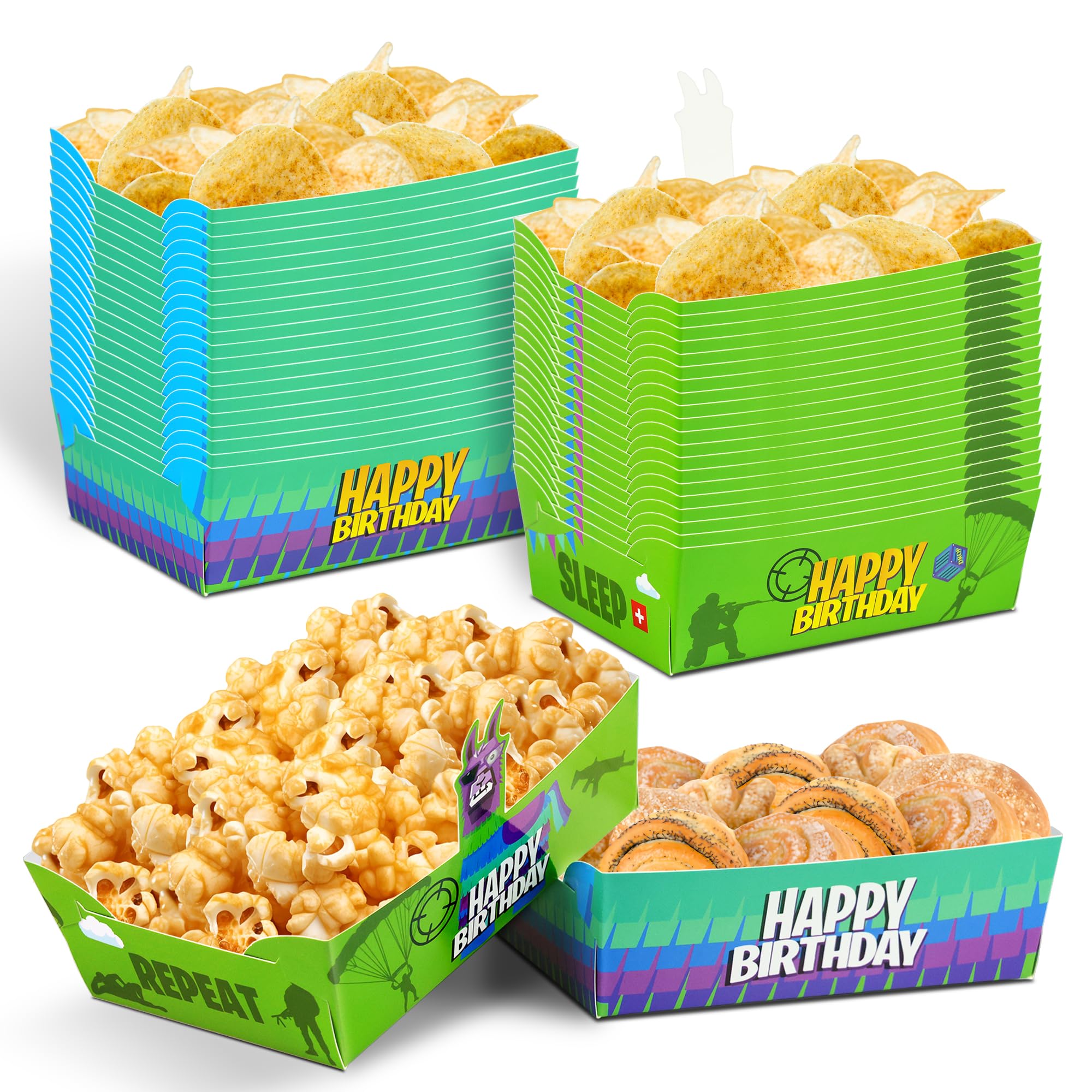 24pcs Video Games Themed Food Trays Llama Game Birthday Decorations, for Snack Treat Bags Goodie Candy Cookie Boxes Party Supplies