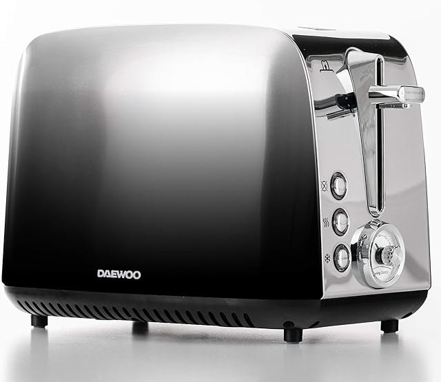 Daewoo SDA1838 Callisto 2 Slice Toaster with Reheat, Defrost & Cancel Controls - Ombre Effect Silver