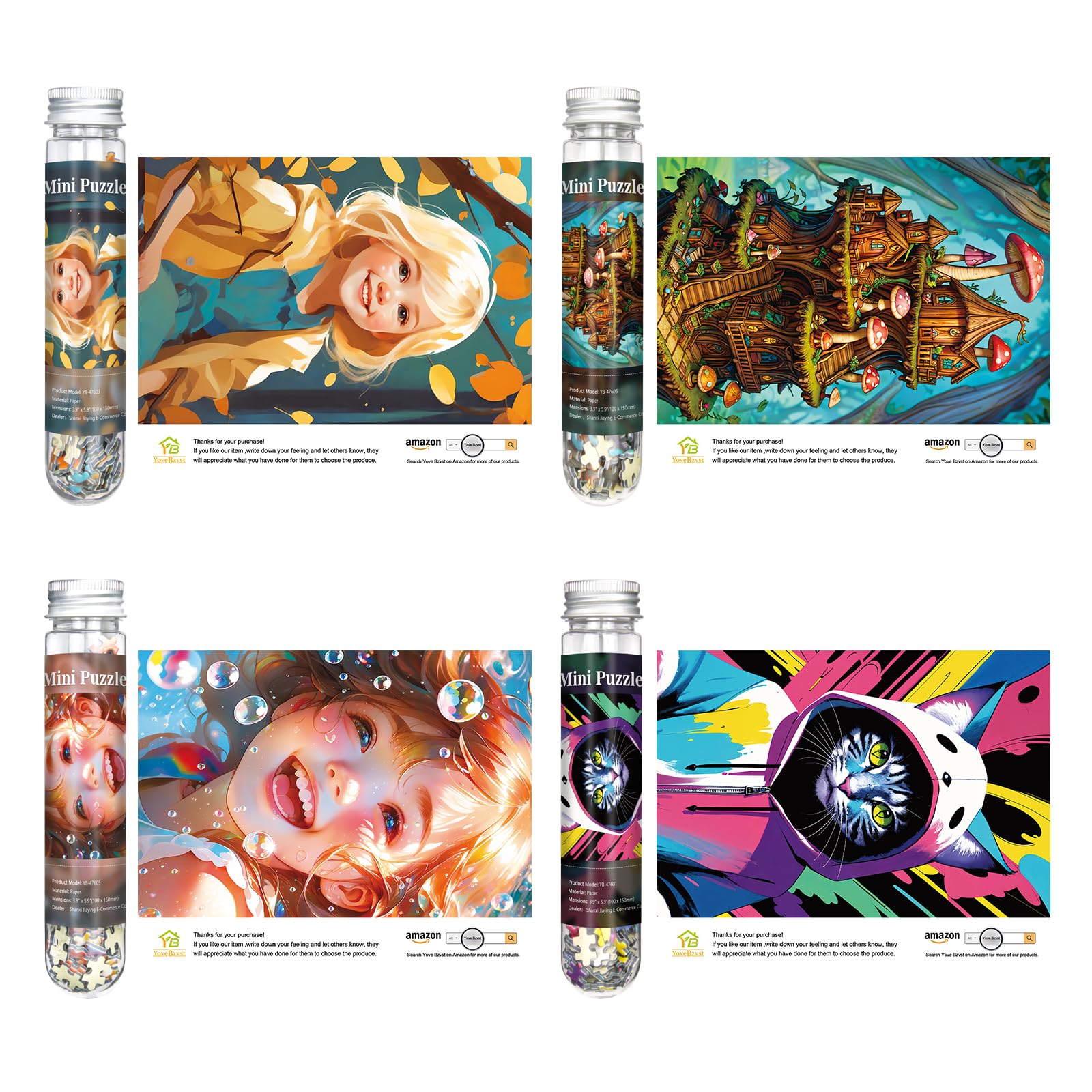Paquete de 8 Puzzles Mini para Adultos - Puzzle Micro Desafiante de 234 Piezas, Puzzle Pequeño en Tubo de Ensayo, Puzzle de Bolsillo Portátil para Viaje, Regalo Ideal, 10x15 cm