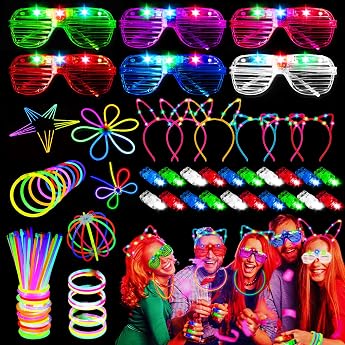 Pack of 82 Glow Sticks Party Set LED Glasses Glow Sticks with 20 Finger Lamps LED Hair Accessories Neon Party Gadgets Glow Sticks Childrens Glow Sticks Light Toy for Birthday Festival Weddings