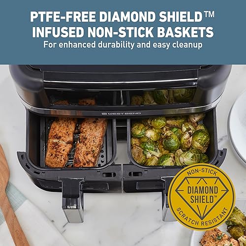 Miniatura 5 de West Bend Freidora de aire doble cesta de 10 cuartos de galón de capacidad con controles digitales, ventanas de visualización y 15 ajustes