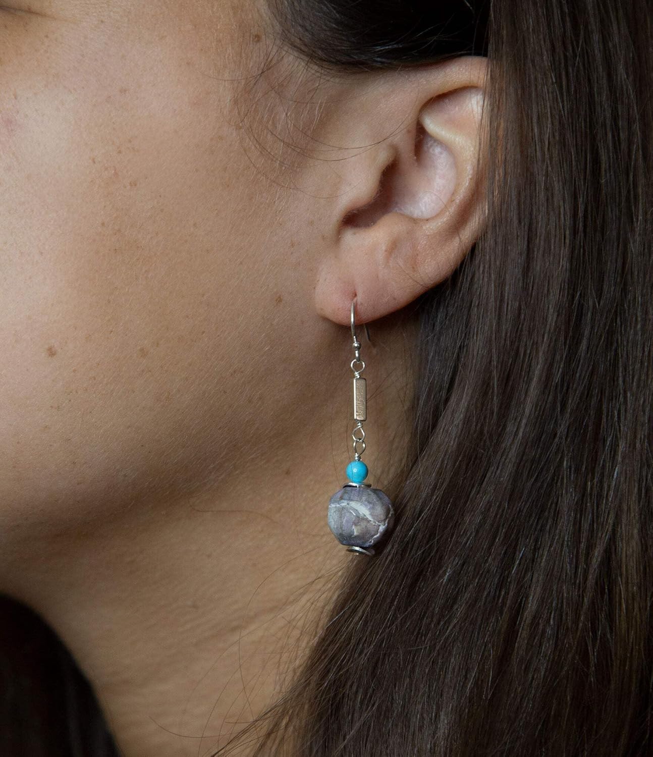 Barse Jewelry Purple Agate Chucky Sterling Silver Drop Earrings