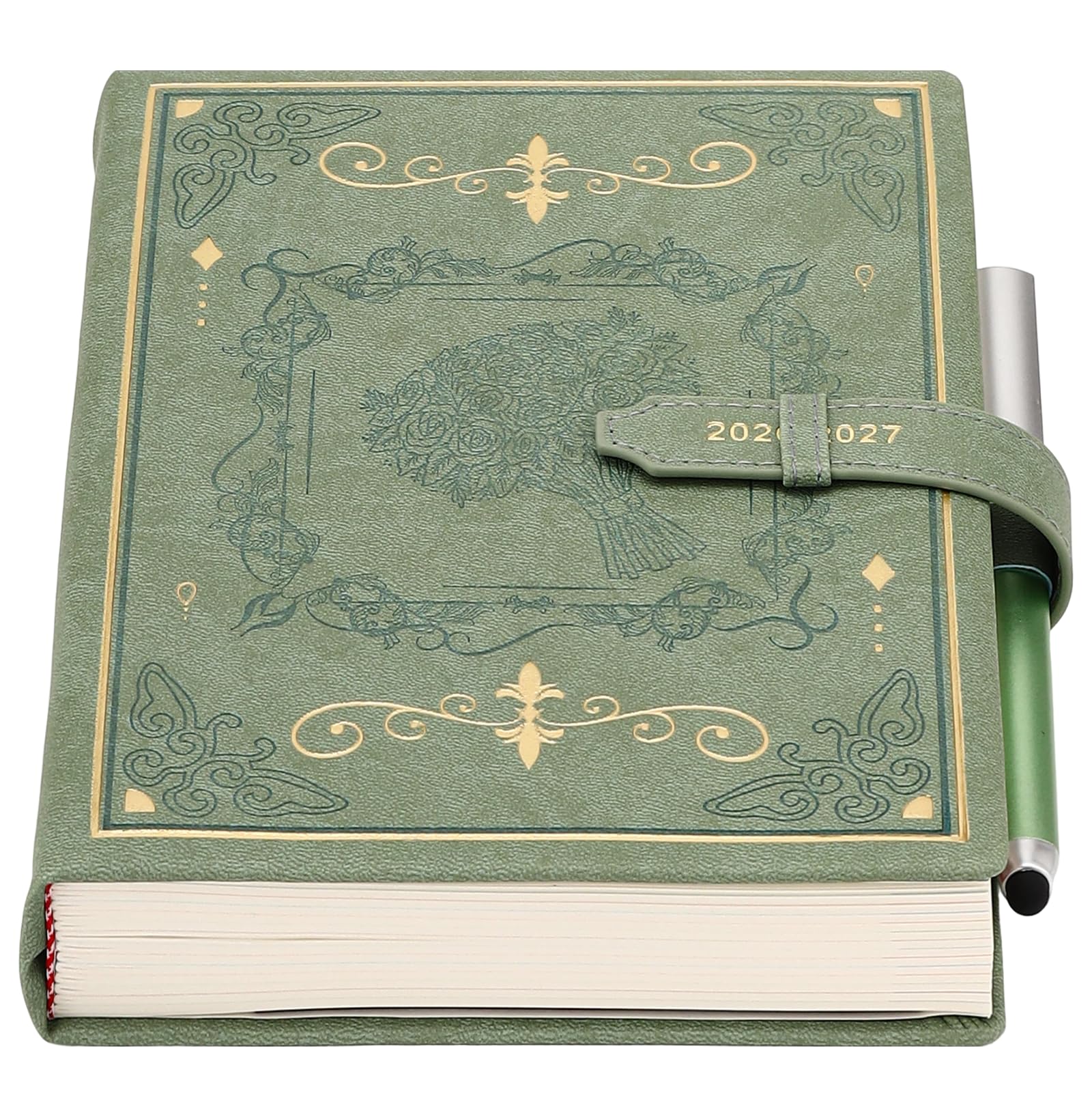 Holderzyi Academic Diary 2026-2027 A5 Day Per Page, 13 Months Daily &Month Planner from Aug.26 - Aug.27,Agenda Dairy A5 Page a Day, with Elegant Cover,Pen,Inner Pocket (Green) โ image 1