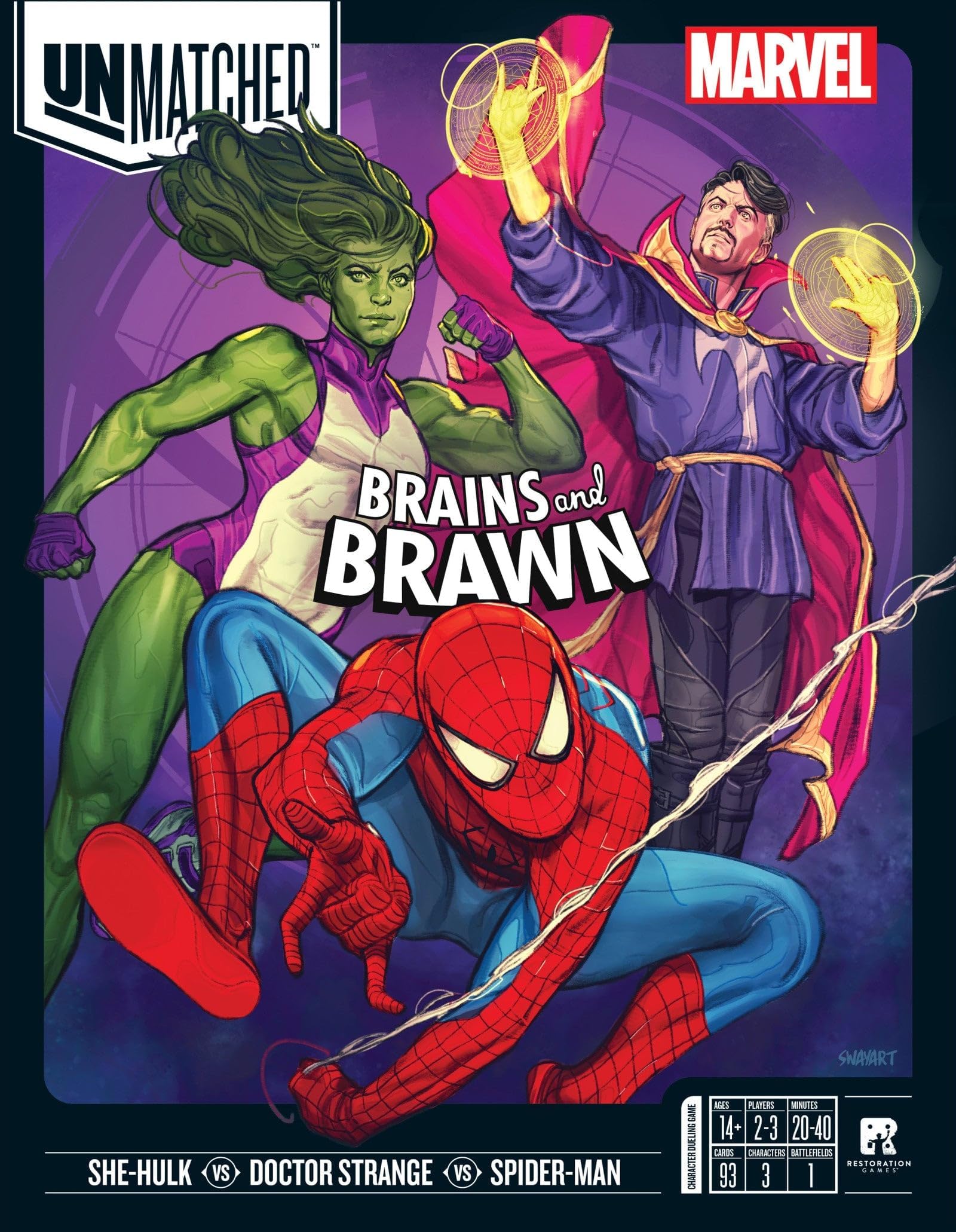 Iello, Unmatched Marvel: Brains and Brawn, Board Game, Ages 14+, 2-3 Players, 20-40 Minutes Playing Time