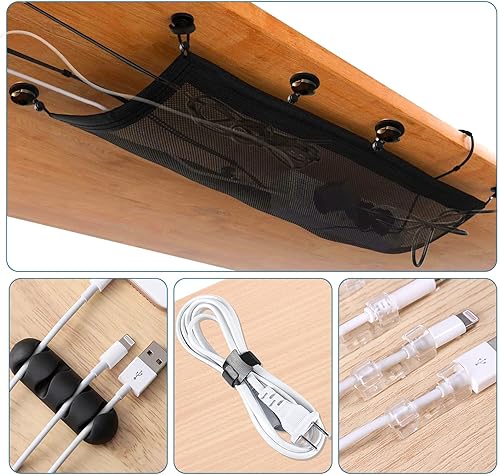 Miniatura 7 de Red de gestión de cables para debajo del escritorio, 36 piezas para organizar cables debajo de la mesa, organizador de malla flexible, kit de