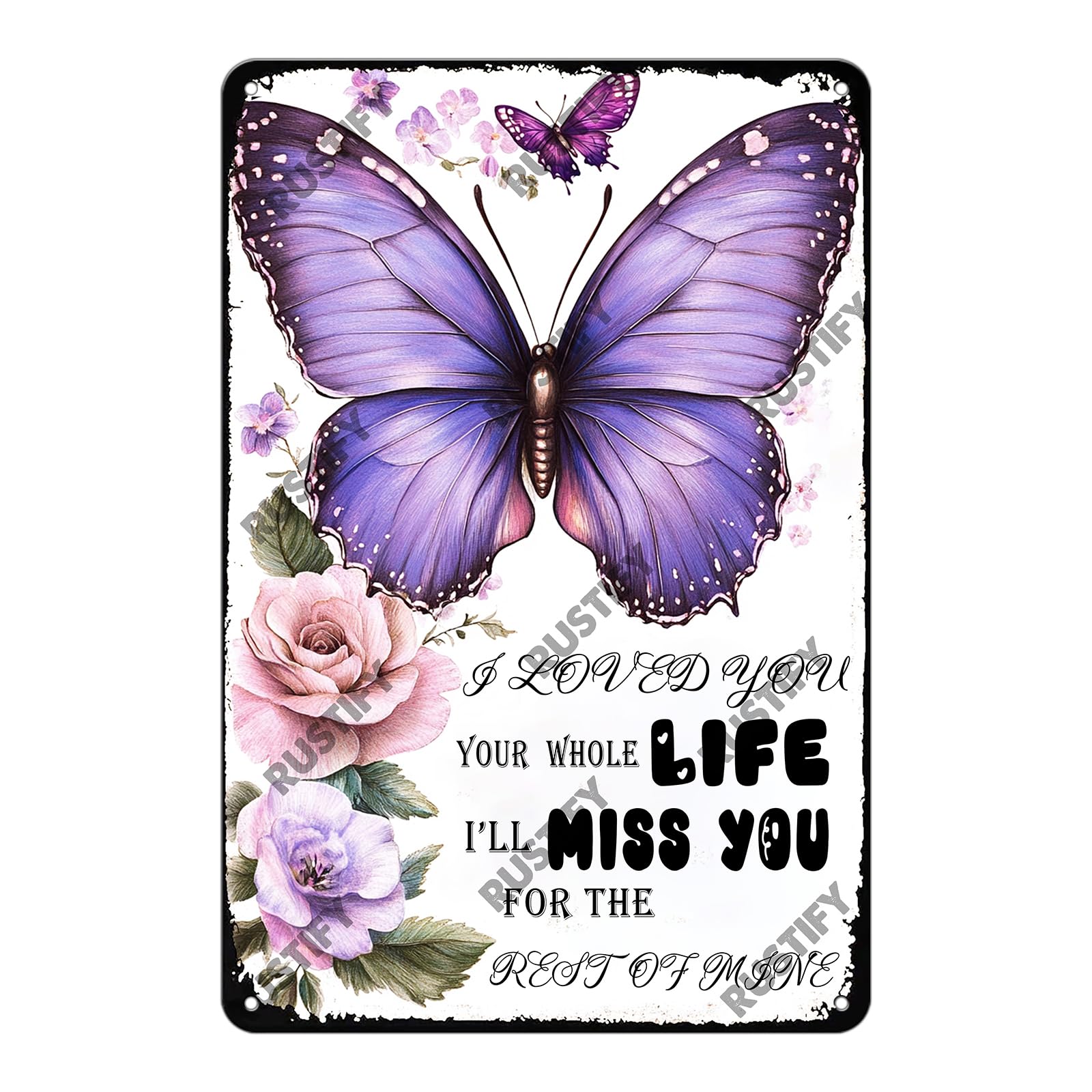 Anceky Vintage Metal Sign Butterfly Ill Miss You For The Rest Of Mine Tin Sign Wall Decor for Home Bar Cafe Kitchen Yard 12×8 Inch