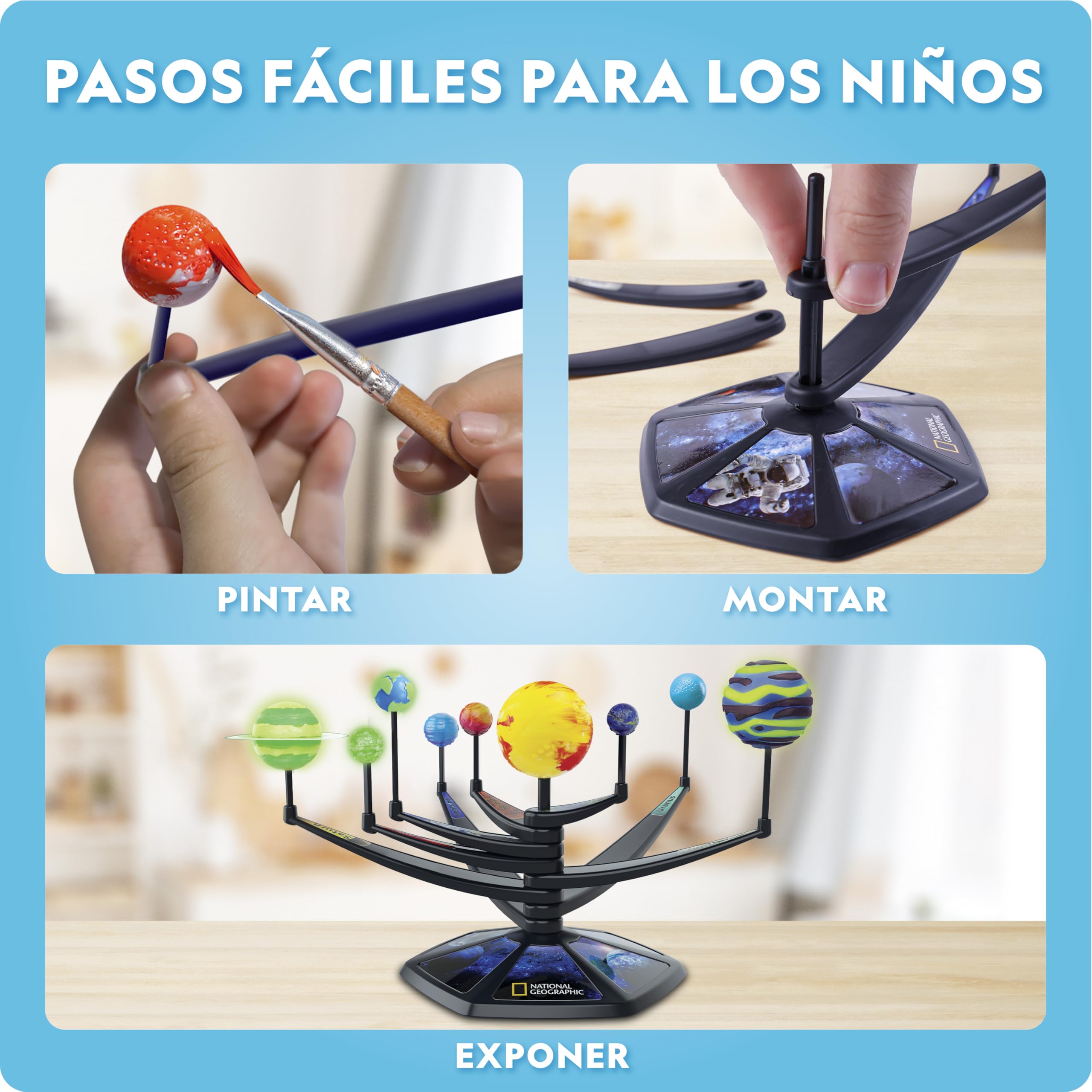 National Geographic Modelo de Sistema Solar Que Brilla en la Oscuridad para Niños – Construye y Pinta un Modelo 3D con Brazos Móviles, Proyecto CTIM para Niños de 8-12 Años