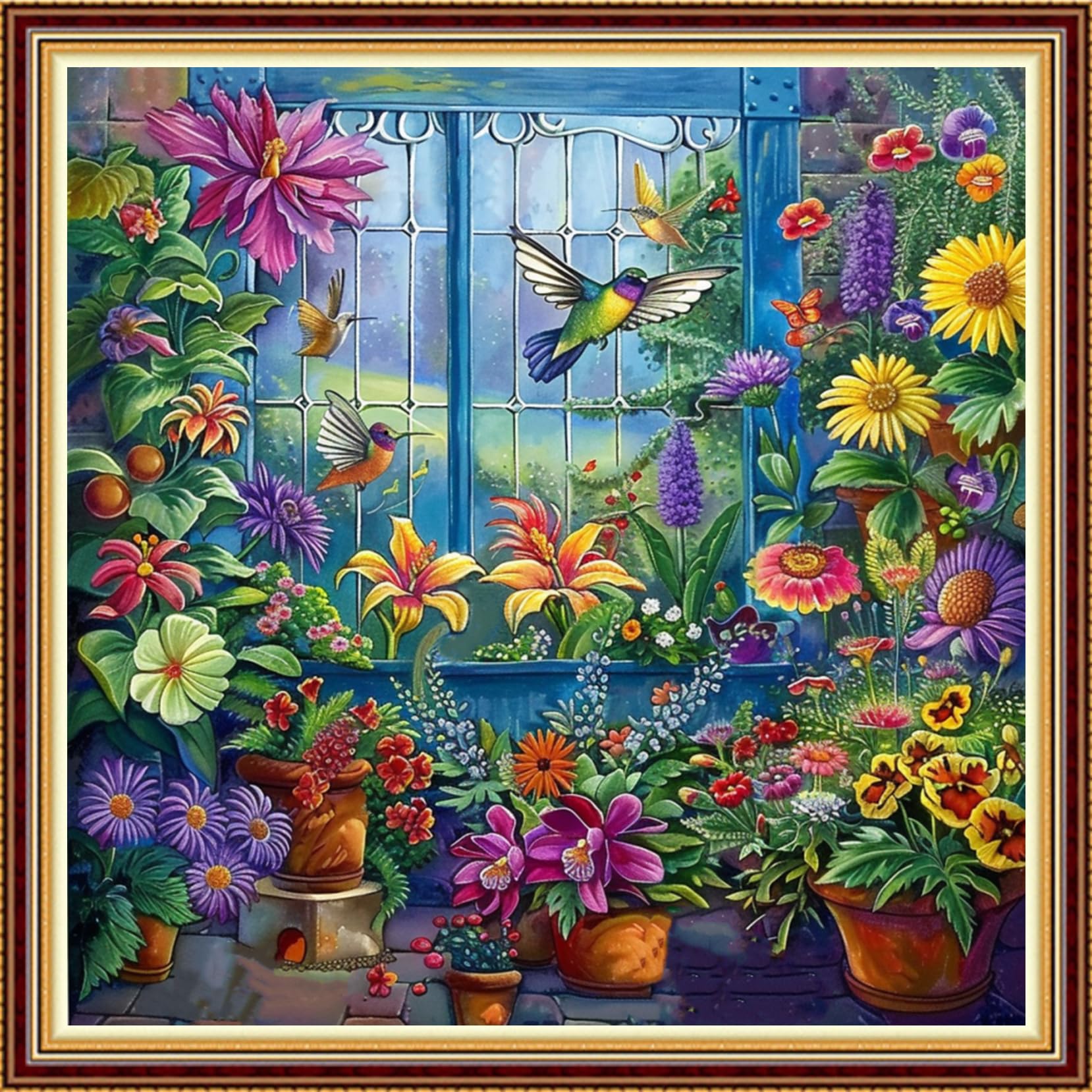 Fanxvivy Stamped Counted Cross Stitch Kits for Adults Printed Cross-Stitch Patterns 11CT Stamped or Counted Cross Stitching Embroidery Kit Needlepoint Kits-Beauty Garden 18x18 inch