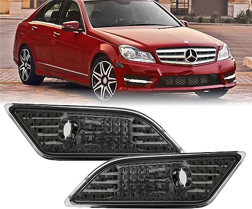 USR DEPO 12-14 W204 - Juego de montaje de luces laterales de parachoques ahumado (izquierda + derecha) compatible con Mercedes Benz W204 2012-2014