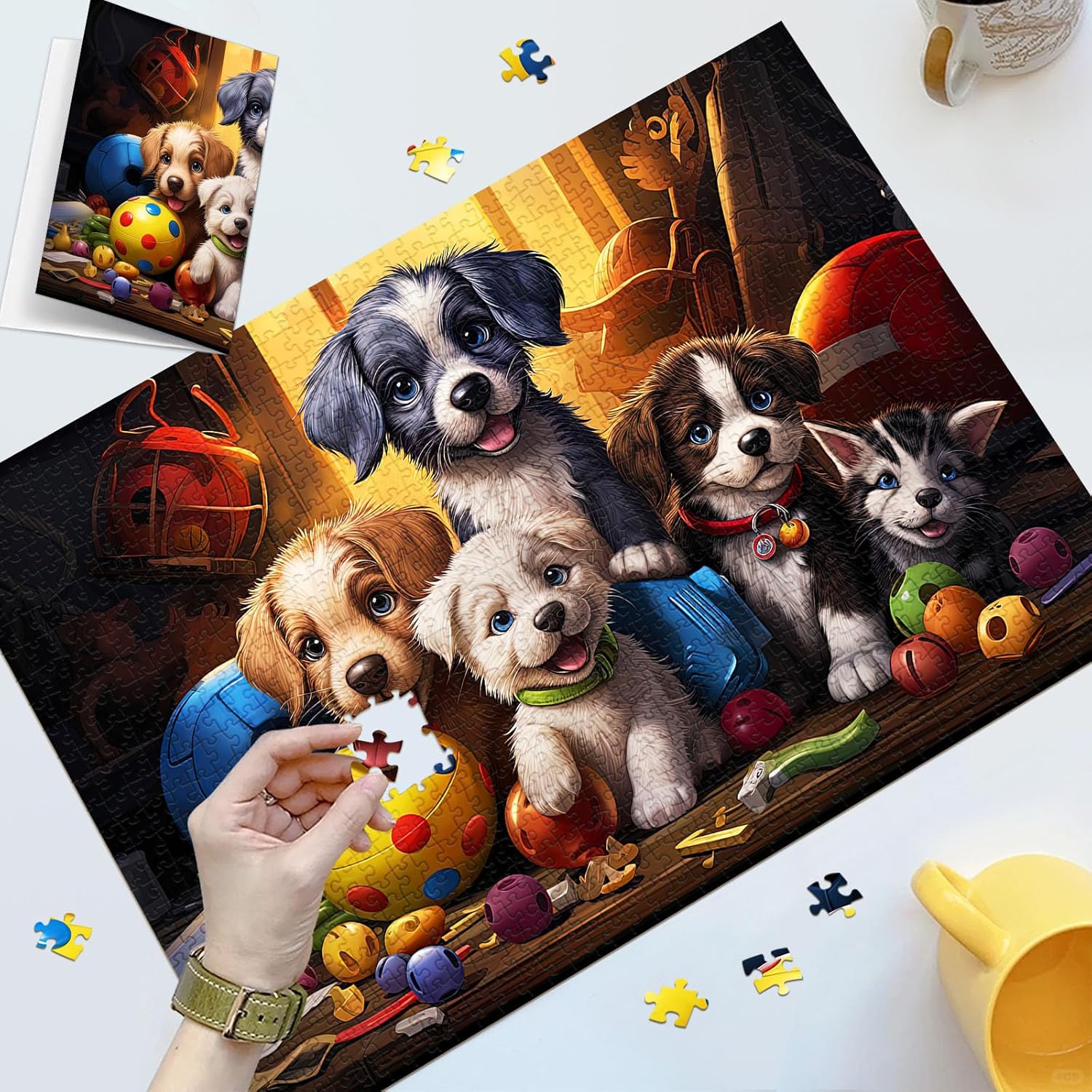Five Little Pups Jigsaw Puzzle, 1000 Pieces Puzzle for Adults, Funny Dog Puzzles, Impossible Hard Difficult Challenging Puzzles for Adults, Home Decoration Puzzle, Interlock Perfectly No Dust