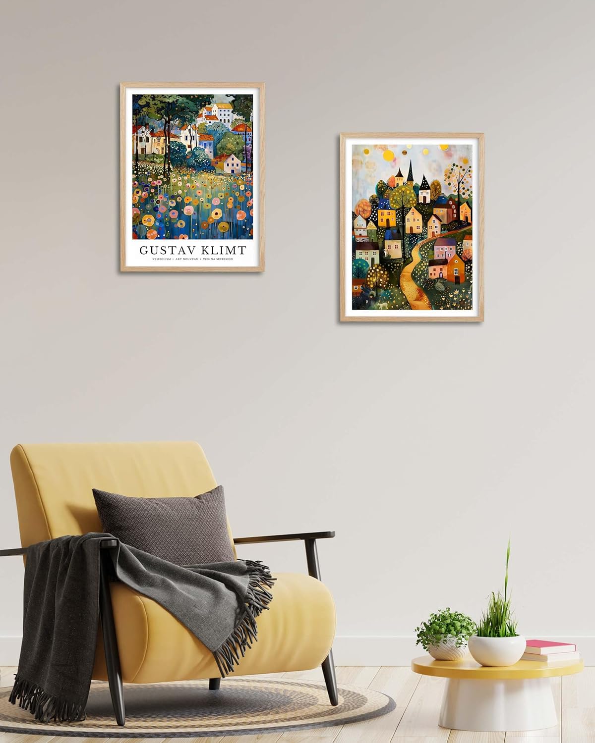 HesenDot Gustav Klimt Village Framed Wall Art,12x16in Symbolism Style Canvas Print,Art Nouveau Landscape Poster Wall Decor for Living Room Bedroom Study Home Office, 1 Pack