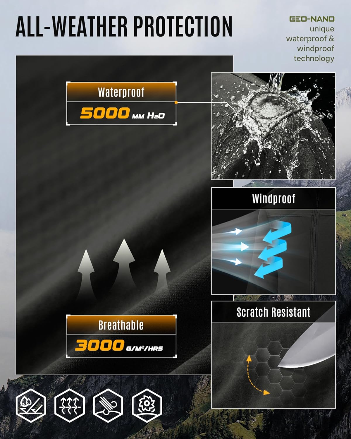 Men's Waterproof Fleece Lined Soft shelled Jacket, Lightweight Zip Up Outdoor Casual Windbreaker for Winter & Fall