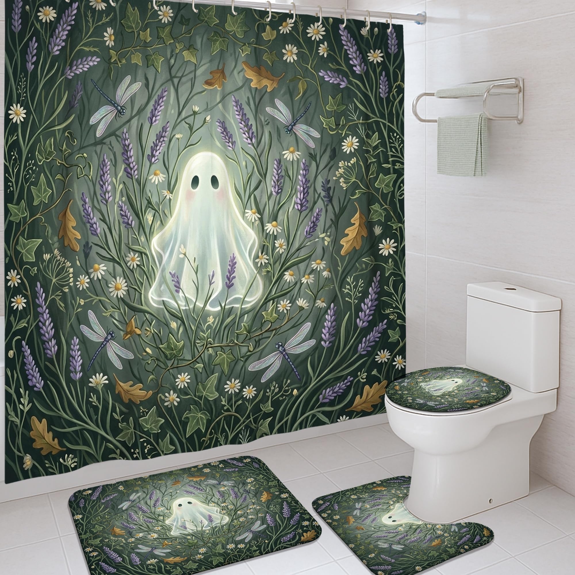 Rideau de douche fantômes lavande tissu imperméable Halloween