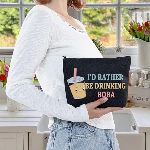 Miniatura 6 de LEVLO Boba Kawaii - Bolsa de maquillaje para cosméticos regalo para amantes del té Boba con cremallera para mujeres y niñas Boba Tea Black Bolsa de